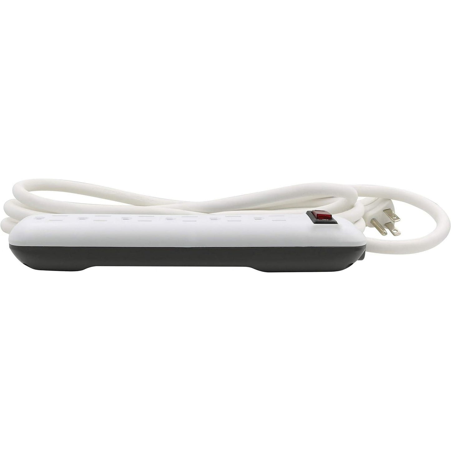 Clear Power 6 Outlet Power Strip, 8 ft Long Power Cord, Low-Profile Flat Plug, 3-Prong Grounded, White, 15 Amp Circuit Breaker