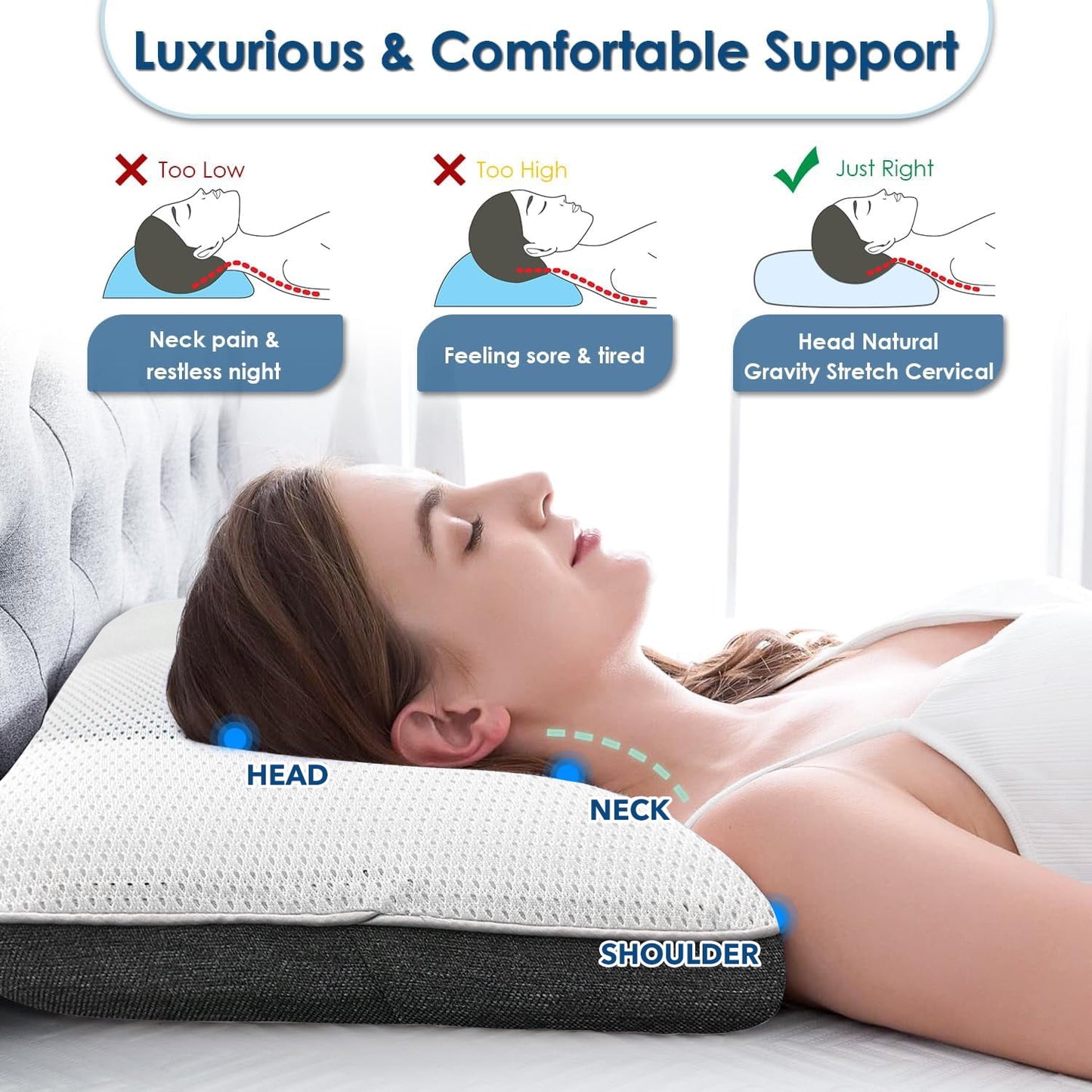 BN-LINK Reversible Cool Gel and Memory Foam Double-Sided Pillow, Soft and Comfortable Orthopedic Support, for All-Season, Washable Cover, Small Size