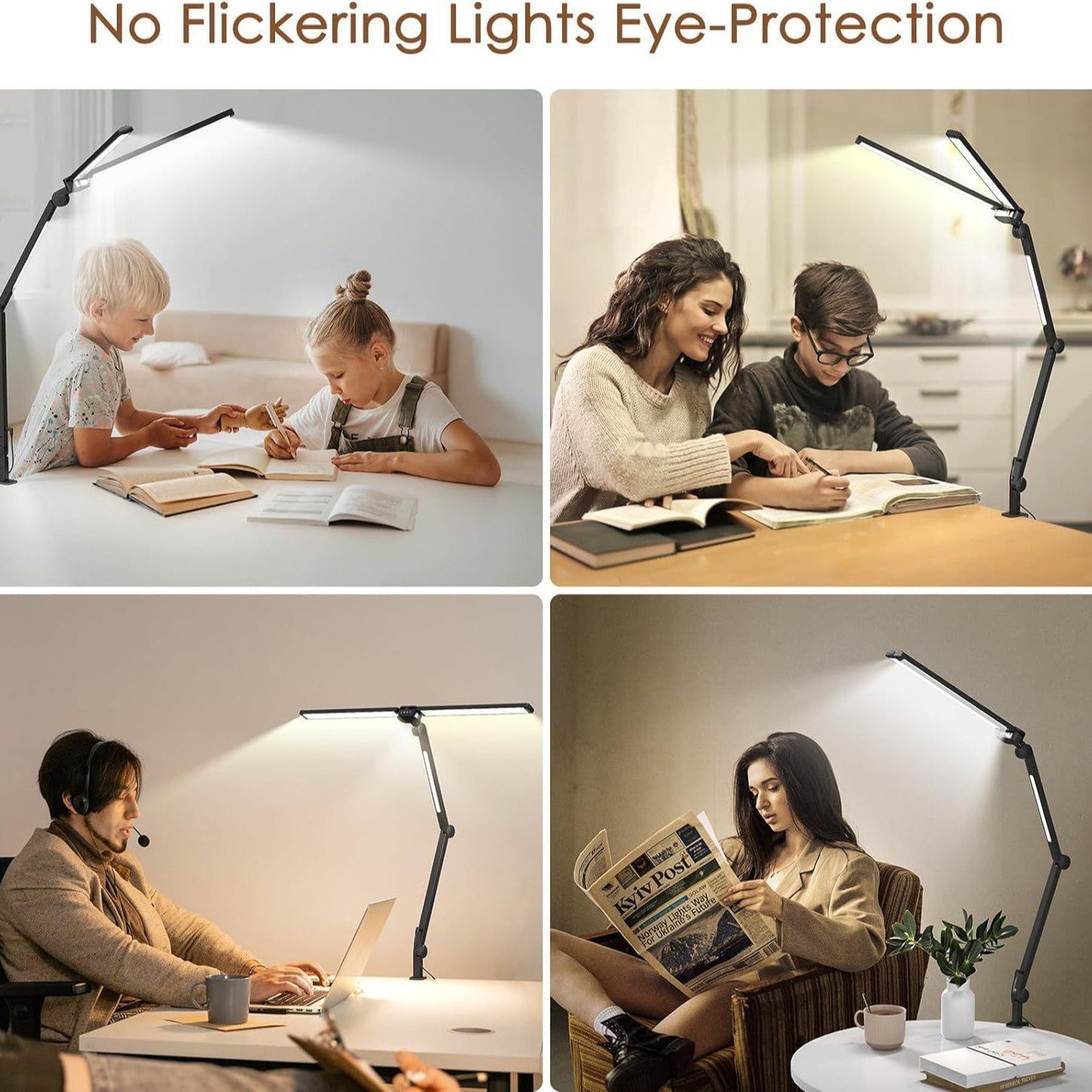 Behome LED Desk Lamp With Remote Control, Tall Double Head Desk Lamp With Clamp, 5 Brightness Modes & 4 Colors, Adjustable Desk Light For Work & Study