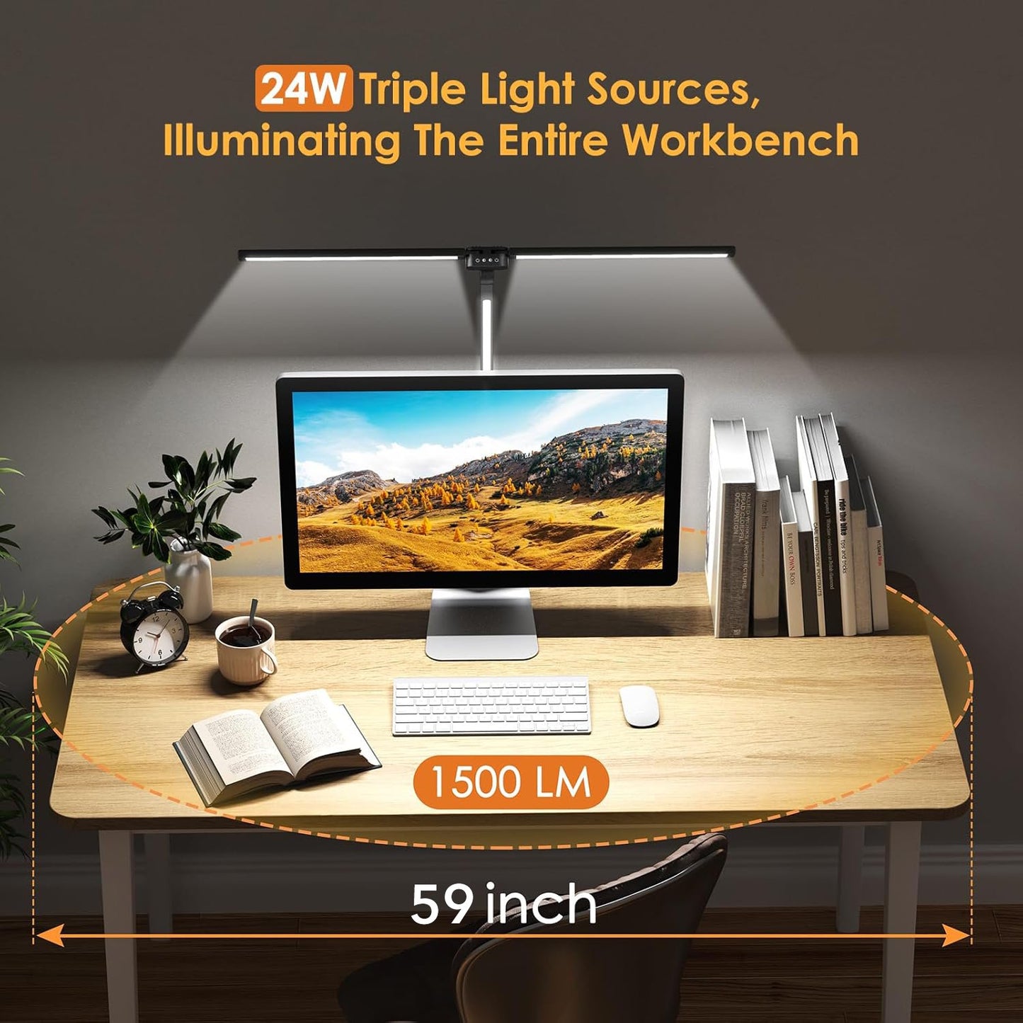Behome LED Desk Lamp With Remote Control, Tall Double Head Desk Lamp With Clamp, 5 Brightness Modes & 4 Colors, Adjustable Desk Light For Work & Study