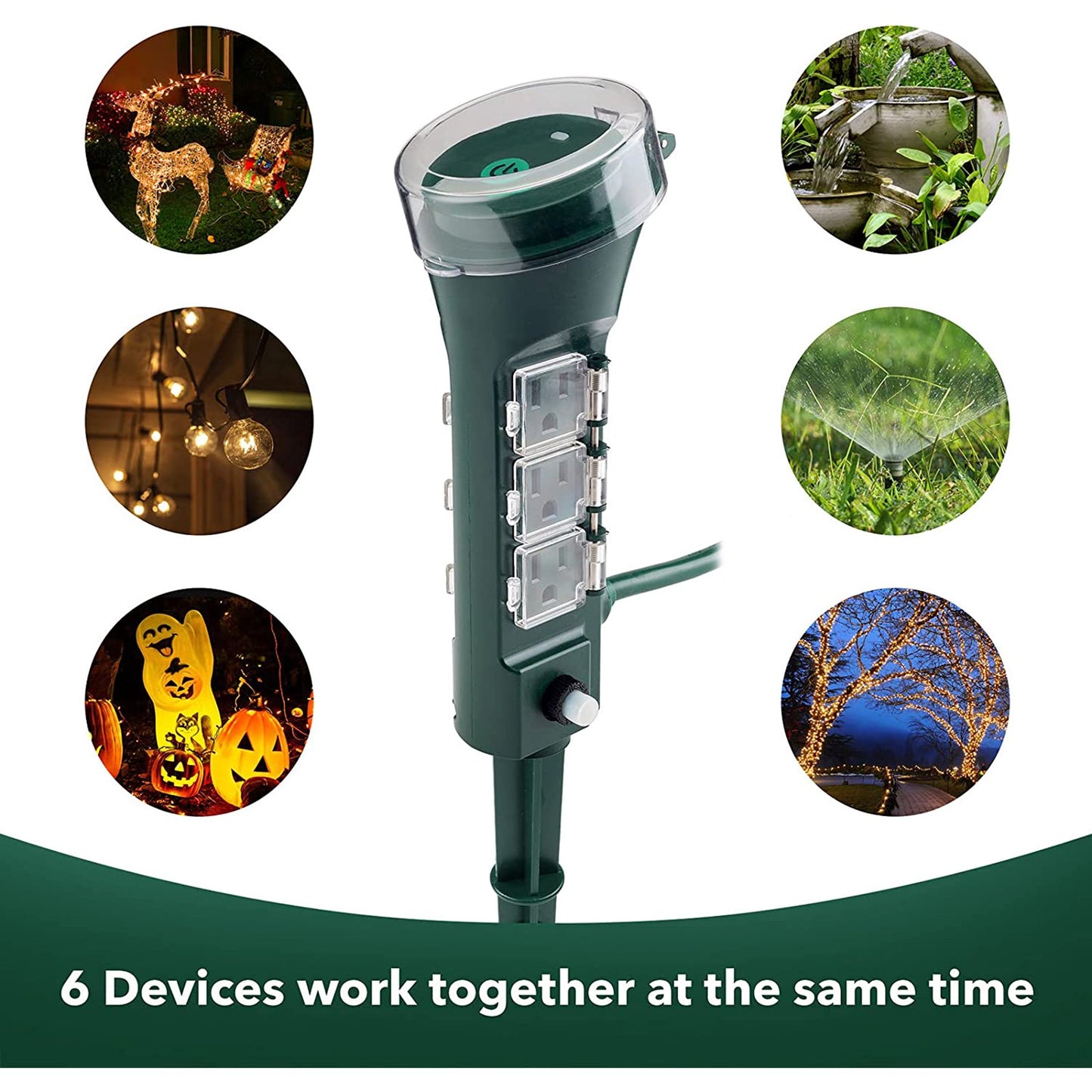 HBN Outdoor Smart Plug Waterproof WiFi Outdoor Outlet Timer with 6 Grounded Outlets, Remote & Voice Control Heavy Duty Yard Stake Plug Compatible with Alexa and Google Assistant