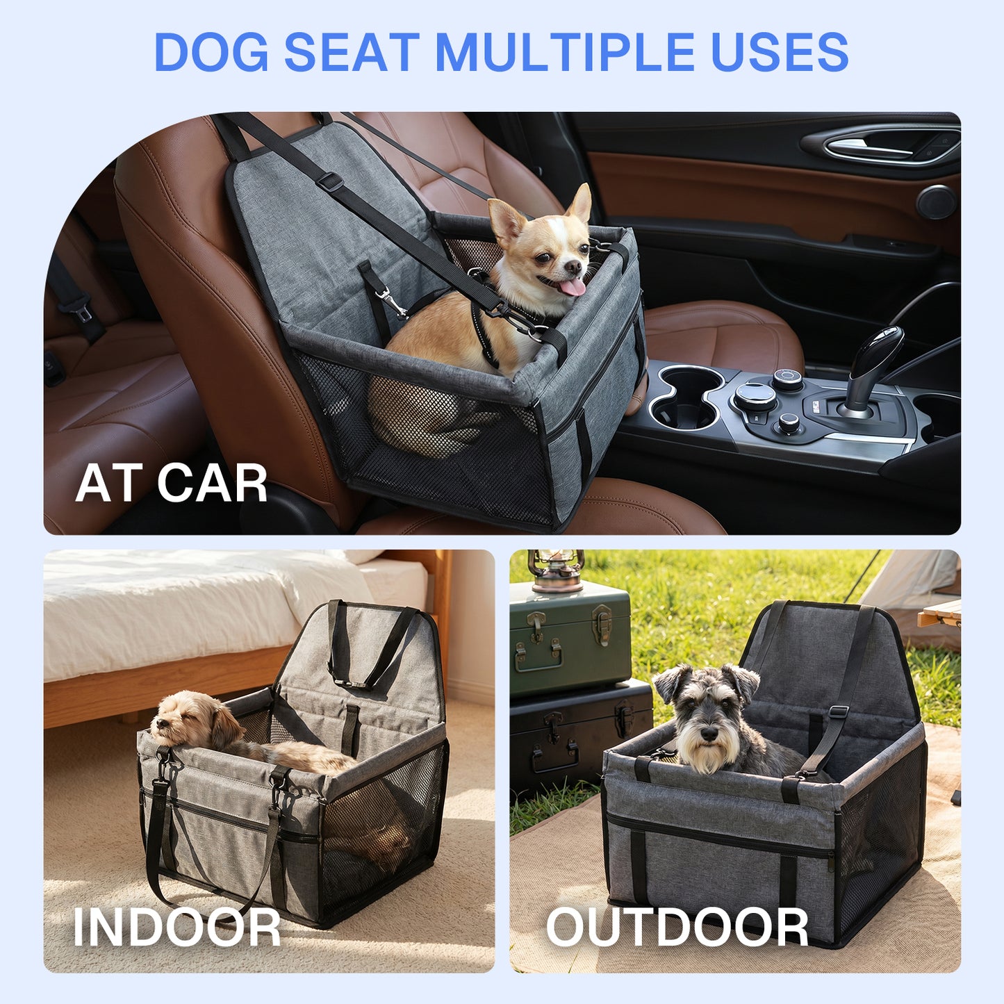 BN-LINK Dog Car Seats for Small Dogs, Dog Booster Car Seat with Storage Pockets and Clip-On Leash, Portable Pet Car Seat for Travel & Home,Gray