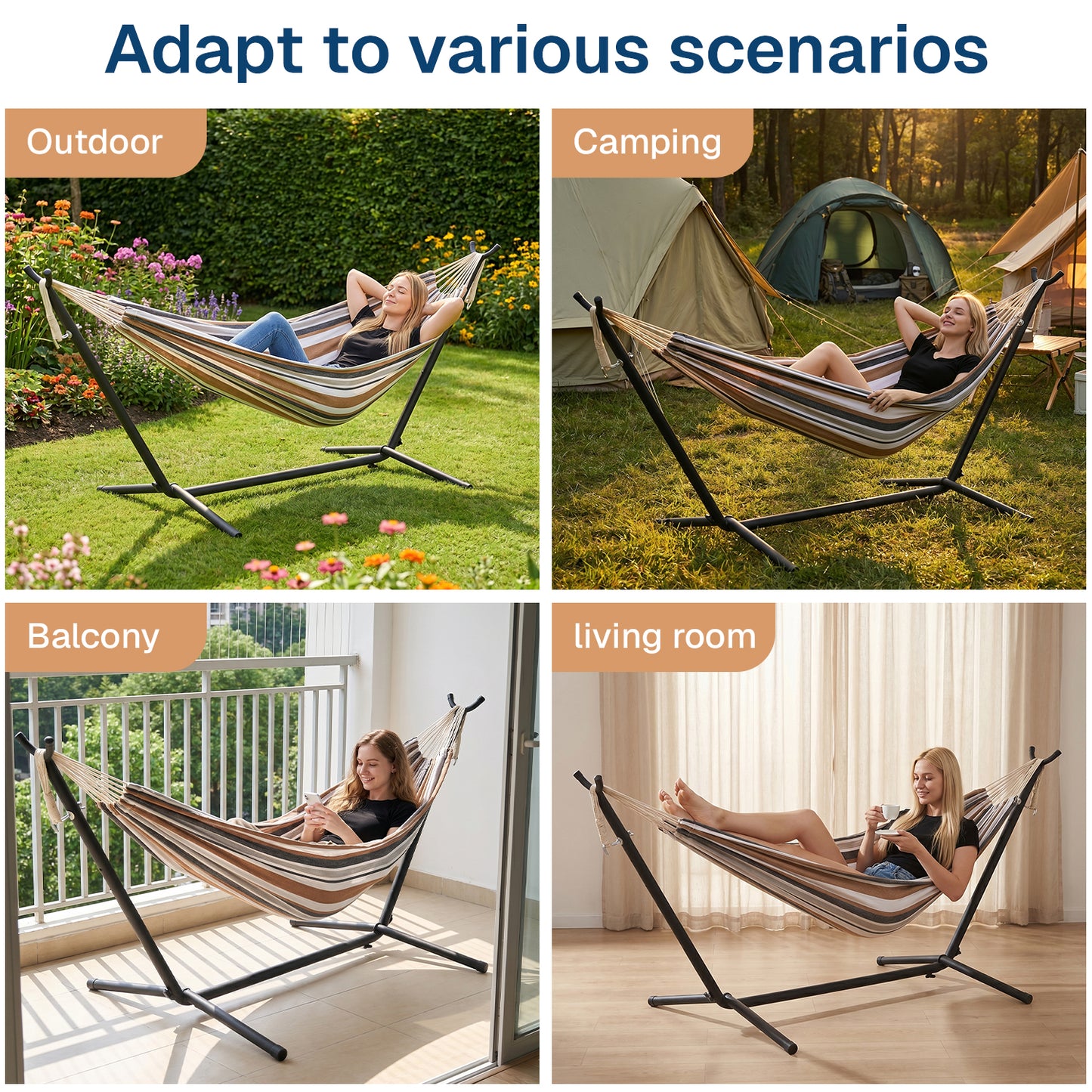 BN-LINK Hammock with Steel Stand, Adjustable Hammock Bed with Carry Bag, 330 lb Capacity Outdoor Hammocks for Outside, Backyard, Garden,Camping