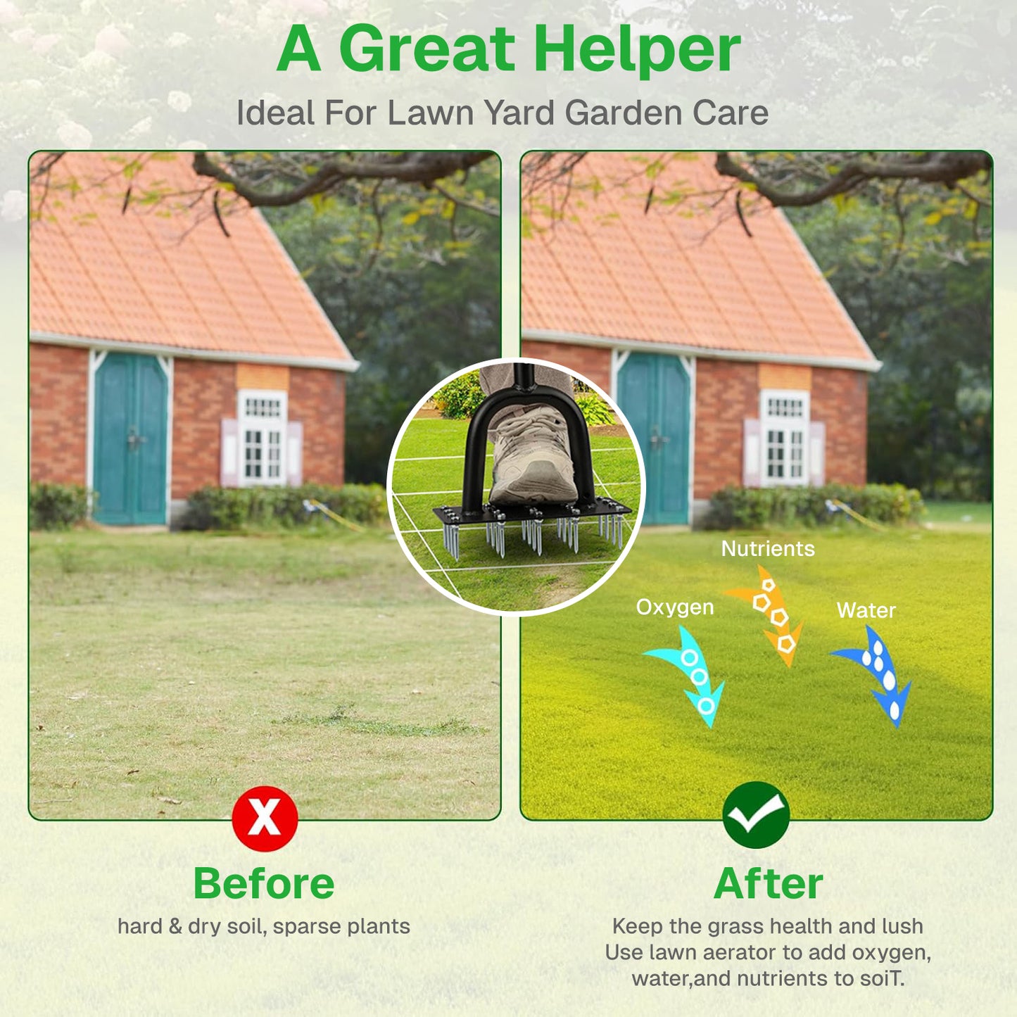 BN-LINK Manual Lawn Aerator,20 Spikes Lawn Aerator Tool,Efficient Grass Aerator for Yard, Garden, Lawn Aeration, Soil Loosening