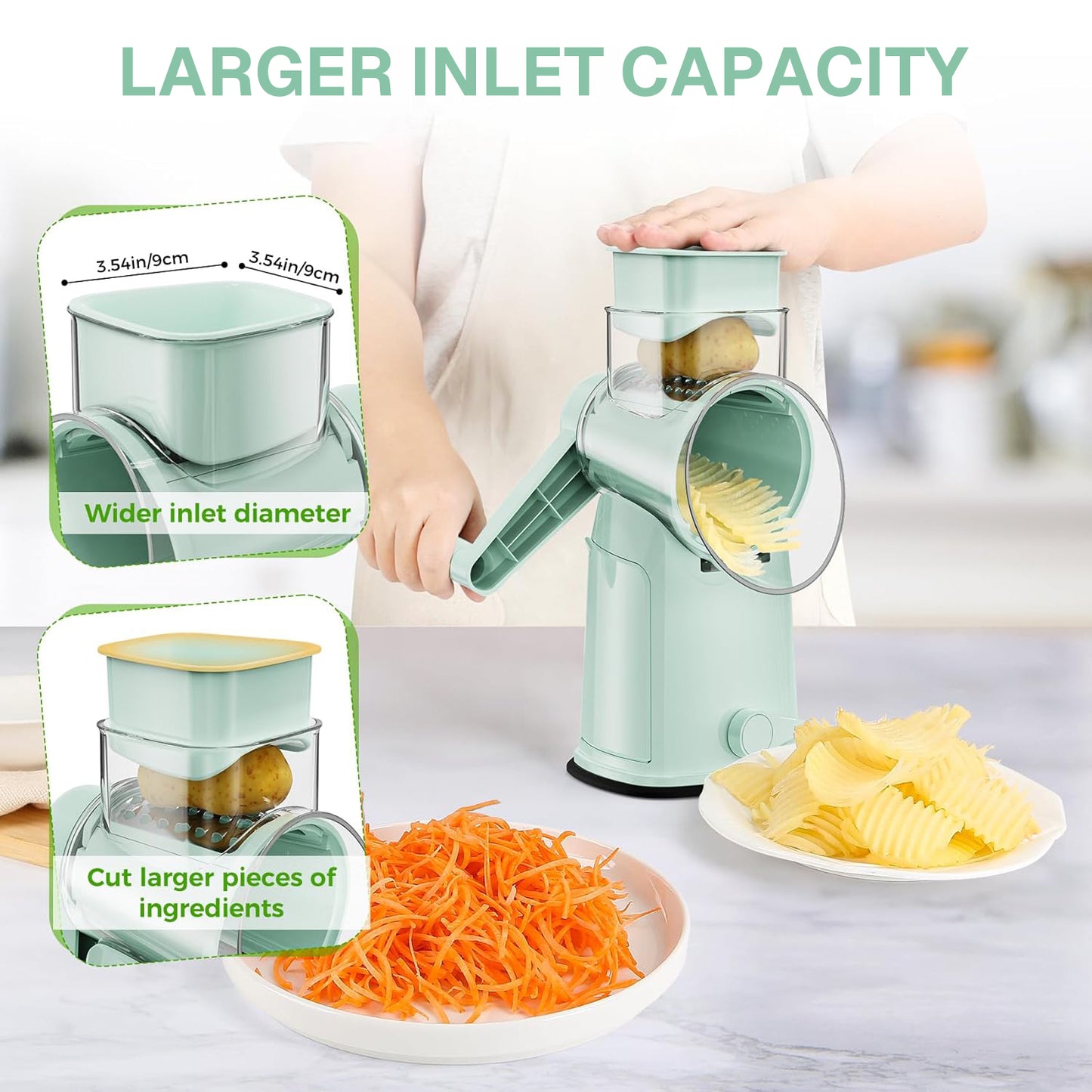 Behome Rotary Cheese Grater Hand Crank, Vegetable Slicer with 10 Interchangeable Blades & Non-slip Suction Base, Cheese Shredder for Kitchen, Cheese & Vegetables