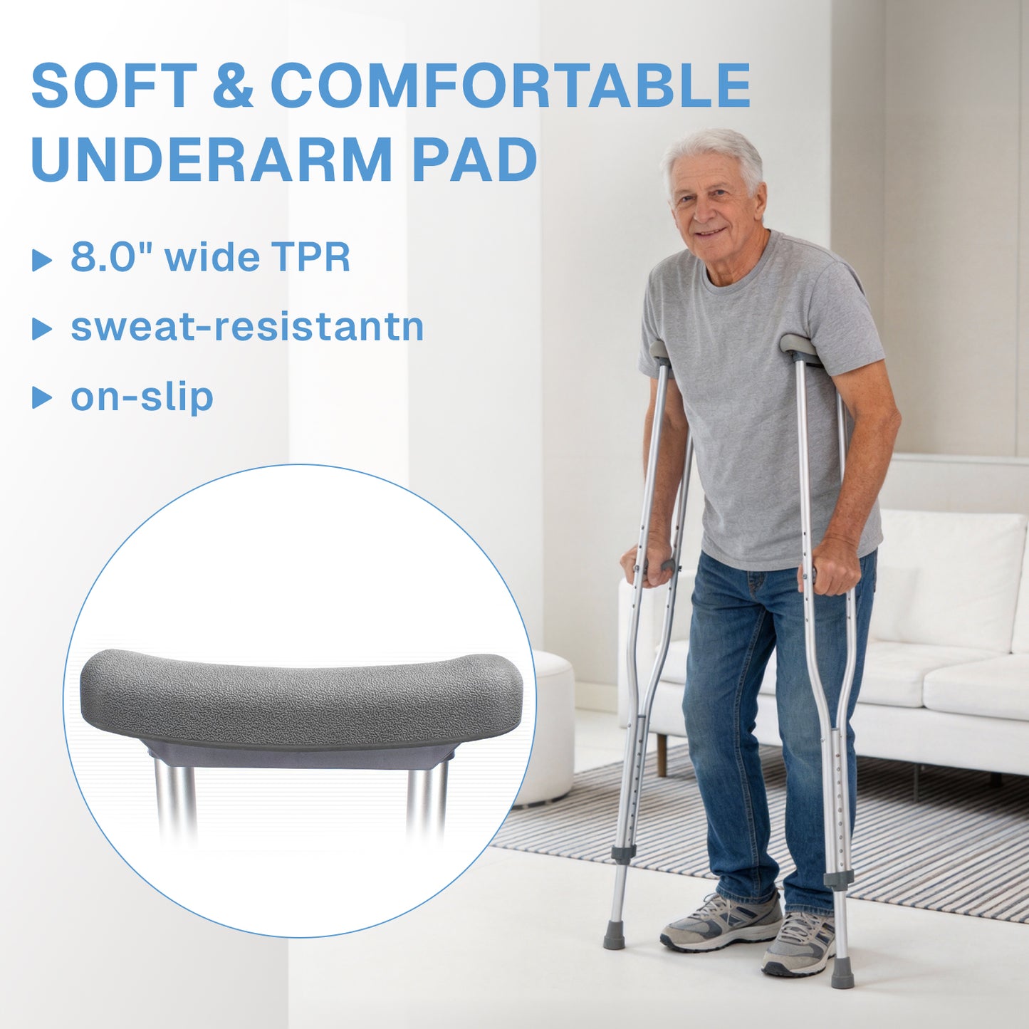 BN-LINK Adjustable Crutches for Adults,Lightweight Aluminum Crutches,Walking Crutches with Underarm Pad and Handgrip,330 LBS Weight Capacity,Heights 4'7" to 6'1",1 Pair