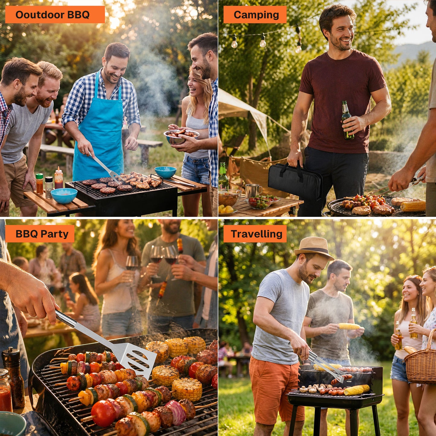 BN-LINK 20pcs BBQ Grill BBQ Accessories, Stainless Steel Grill Tools Set with Carry Bag,Barbecue Grill Accessories,BBQ Utensils,Camping & Tailgating