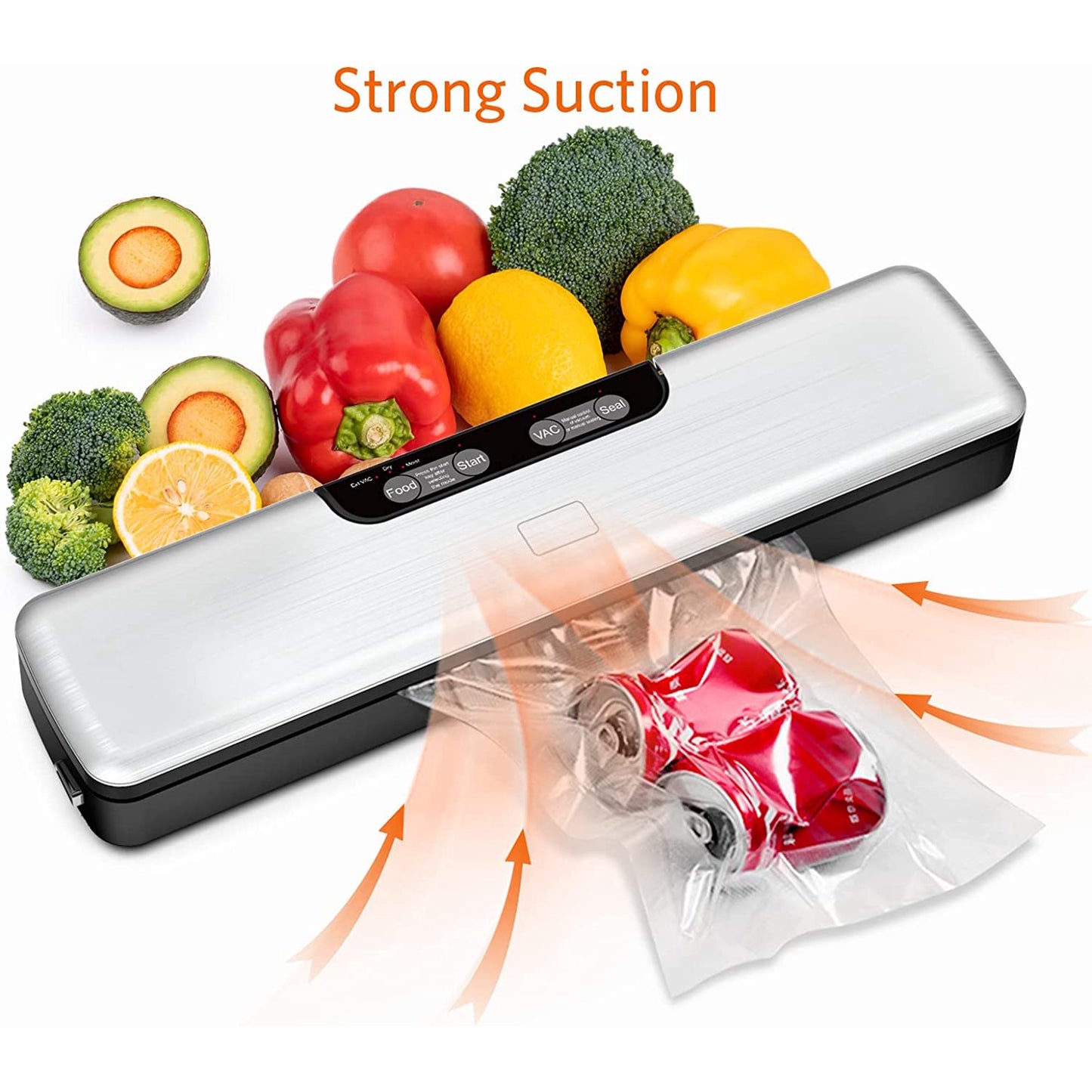 Food Vacuum Sealer Machine, Food Storage Saver Dry & Moist Food Modes, 5-in-1 Easy Options for Food Storage, with 5 Vacuum Seal Bags, Silver