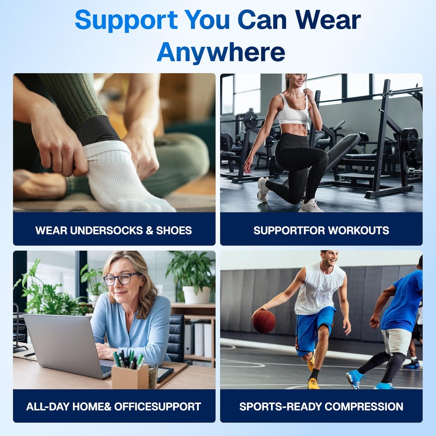 BN-LINK Ankle Brace, Ankle Compression Sleeve With Adjustable Wrap, Ankle Support for Sprained Ankle, Plantar Fasciitis Relief Brace, for Sports, XL, Blue