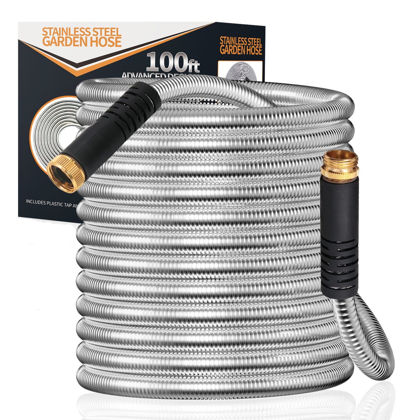 BN-LINK Garden Hose 75FT, 10 Pattern Thumb Spray Nozzle, No-Kink Flexible Stainless Steel Water Hose, Lightweight Leak & Rust Proof Water Hose for Yard, Outdoor, 3/4" Swivel Connectors