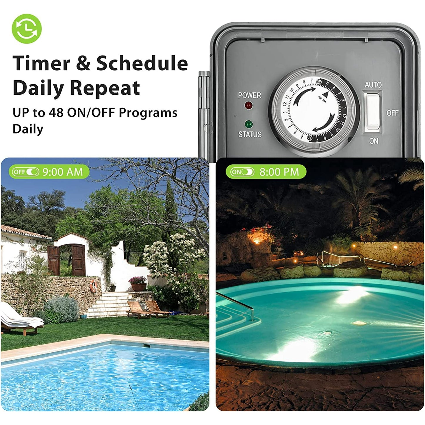 BN-LINK Pool Pump Timer, Outdoor Mechanical Timer Box, Heavy Duty 24 Hour Programmable, 2HP 40A Max, 120, 240, 277 VAC, for Pool Pump, Water Heater, Fans, SPA, ETL Listed