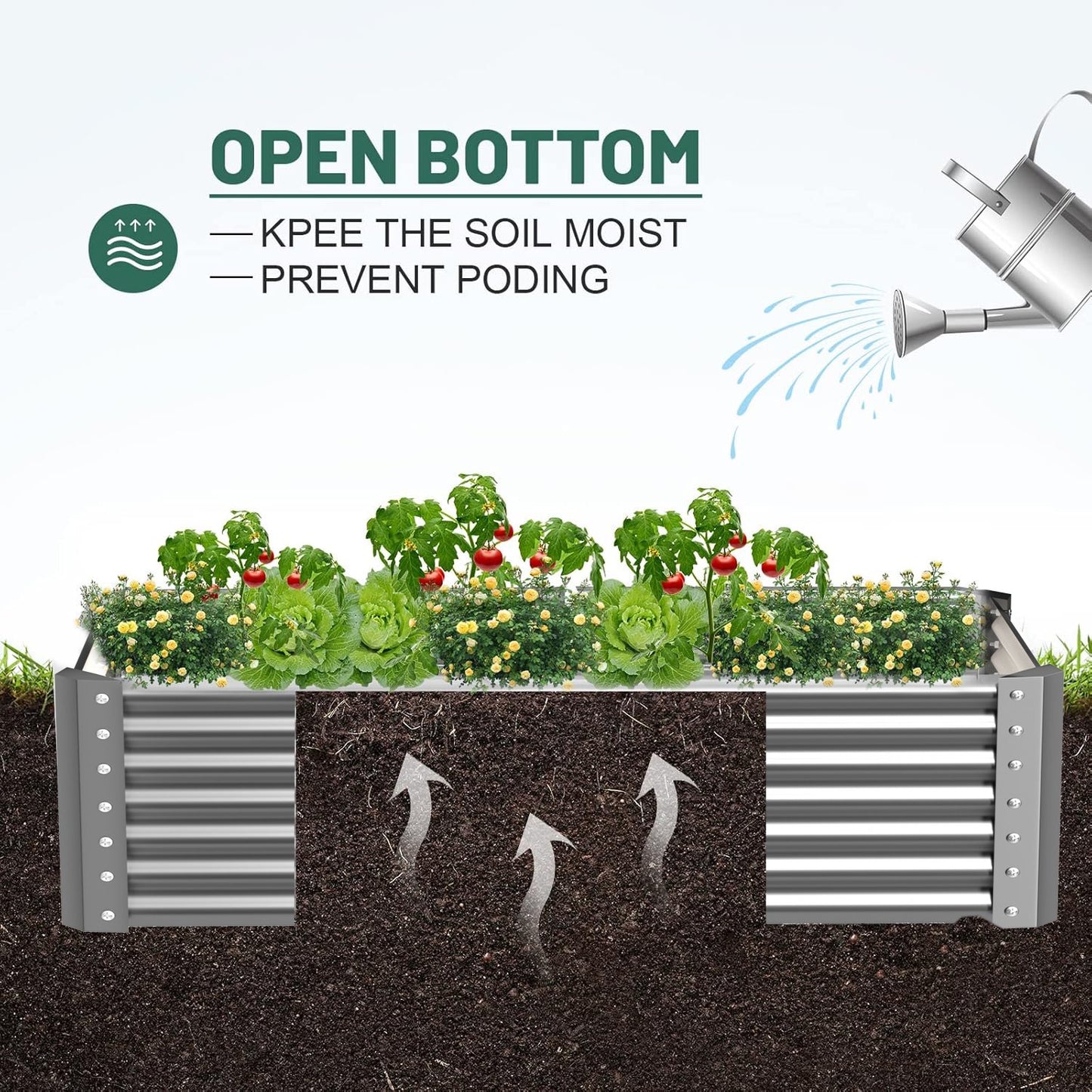 BN-LINK 6×3×2 ft Raised Garden Bed Kit, Rectangular Galvanized Metal Planter Garden Boxes Outdoor, Large Garden Beds for Vegetables Flowers, Easy DIY and Cleaning