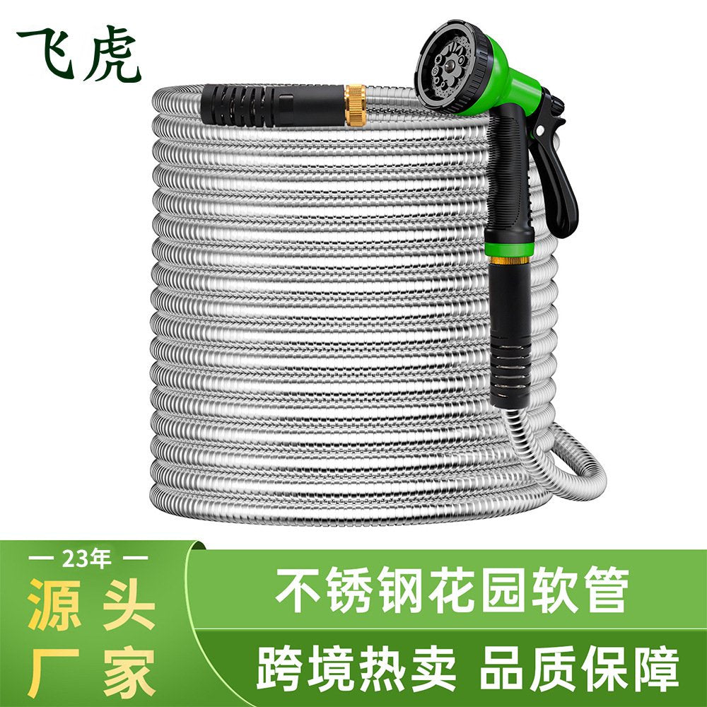 BN-LINK Garden Hose 75FT, 10 Pattern Thumb Spray Nozzle, No-Kink Flexible Stainless Steel Water Hose, Lightweight Leak & Rust Proof Water Hose for Yard, Outdoor, 3/4" Swivel Connectors