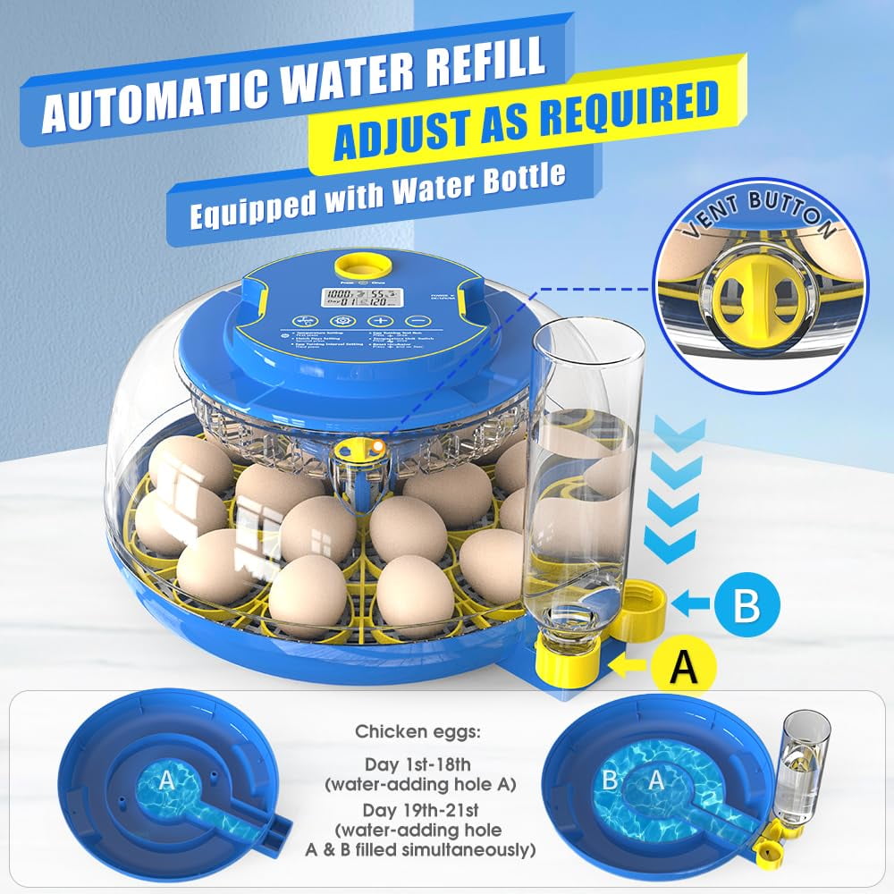 BN-LINK 18 Egg Incubator with Temperature Control, Automatic Egg Turning and Humidity Display, Auto Water Replenishment & 360 Degree View with Egg Candler, for Various Types of Eggs
