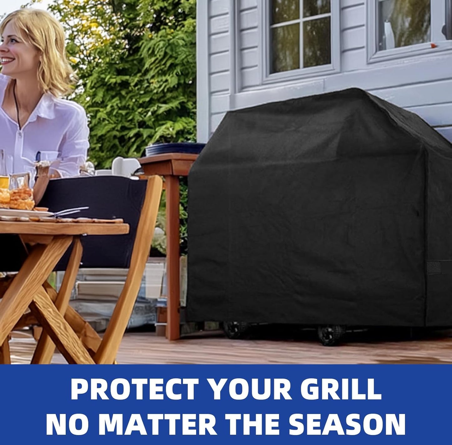 BN-LINK Grill BBQ Cover, 420D Outdoor Heavy Duty Waterproof Barbecue Gas Cover, All Weather Protection, 58"W x 24"D x 47"H, Black