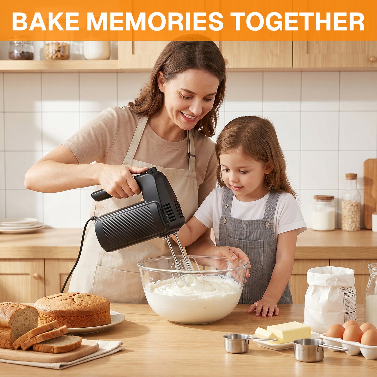 Behome Electric Hand Mixer, 5-Speed Handheld Mixer with Turbo, 300W Lightweight Egg Mixer for Baking & Cooking,Black