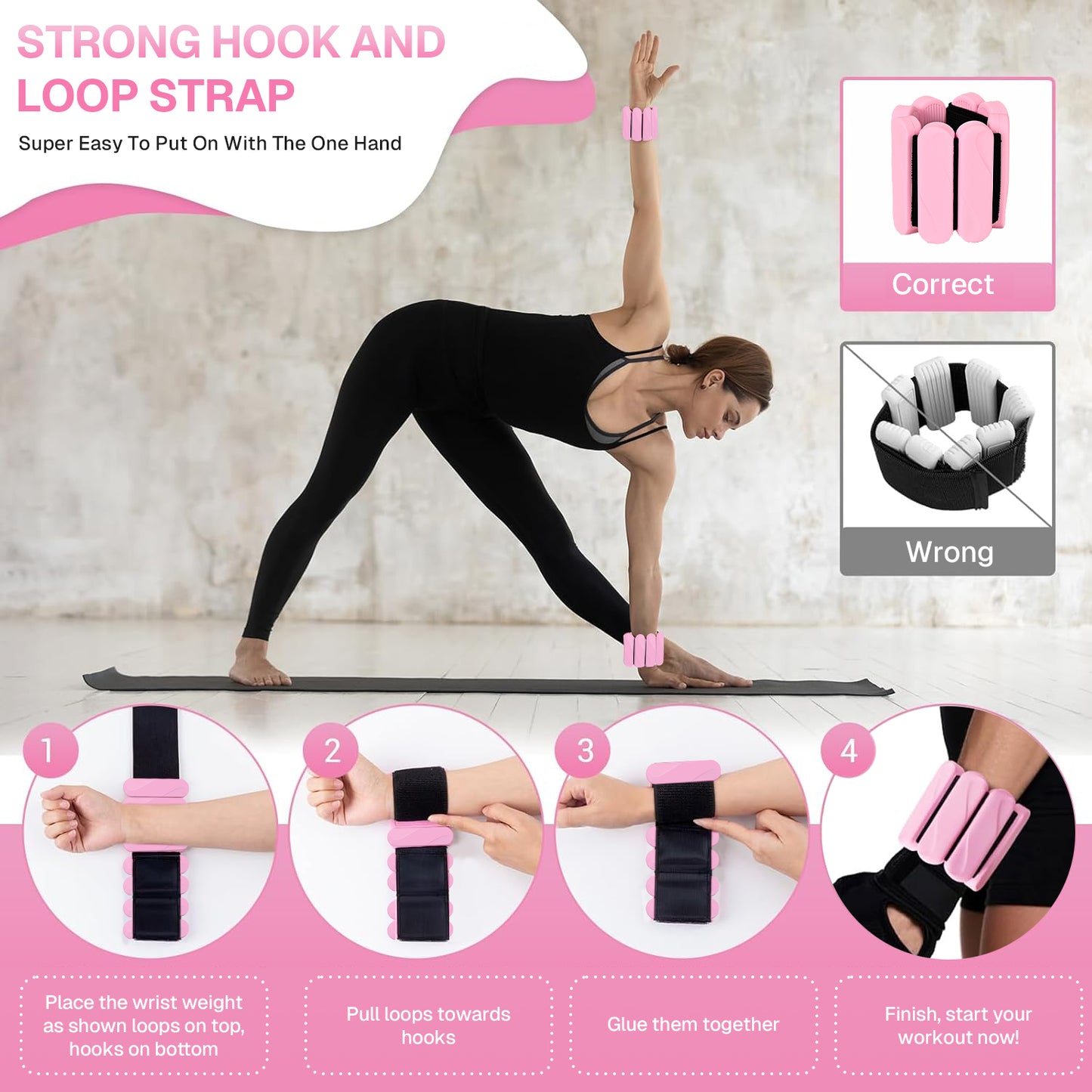 Behome Wrist and Ankle Weights for Women & Men Set of 2 (1lb Each), Adjustable Wearable Arm & Leg Weights for Pilates, Gym, Yoga, Cardio