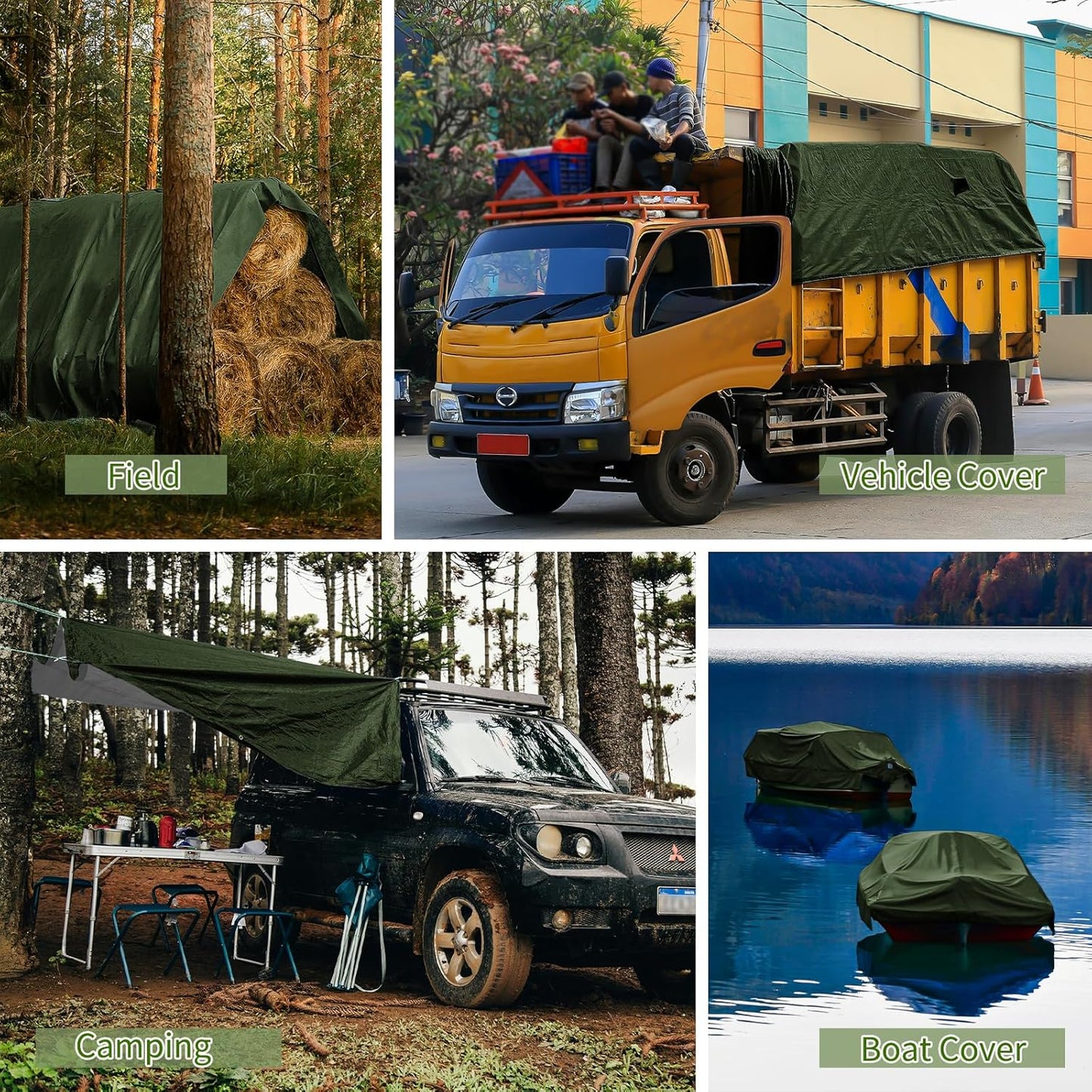 BN-LINK 9×9 Feet Tarp Cover, Waterproof & Weather Proof Multipurpose Protective Cover with Aluminum Grommets Every 6.5 ft, Heavy Duty Poly Tarp for Camping, Tent, Car, Green