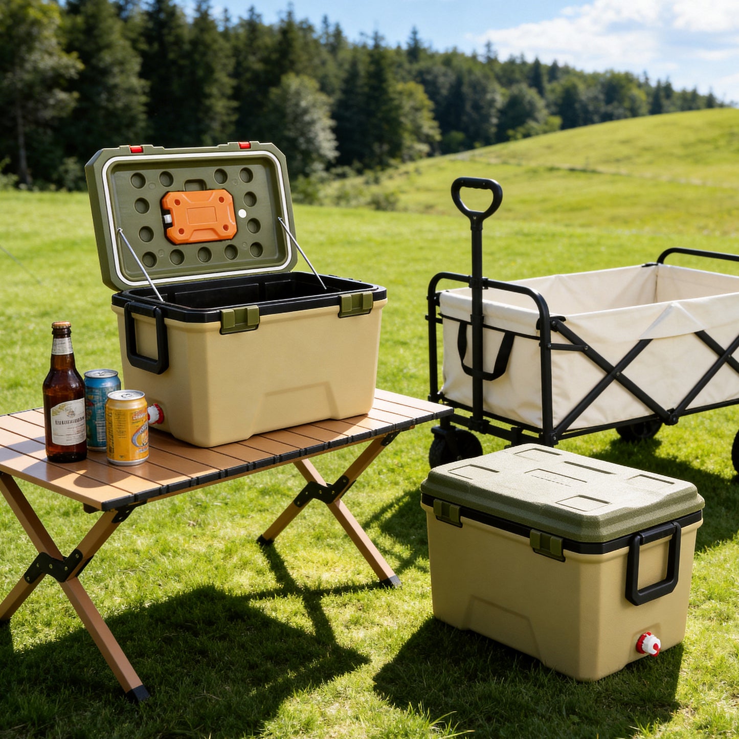 BN-LINK 38Qt Hard Cooler, Portable Ice Chest Cooler with Insulation for Camping, Picnic, Fishing, Boating, Travel, 48 Can Capacity,Green
