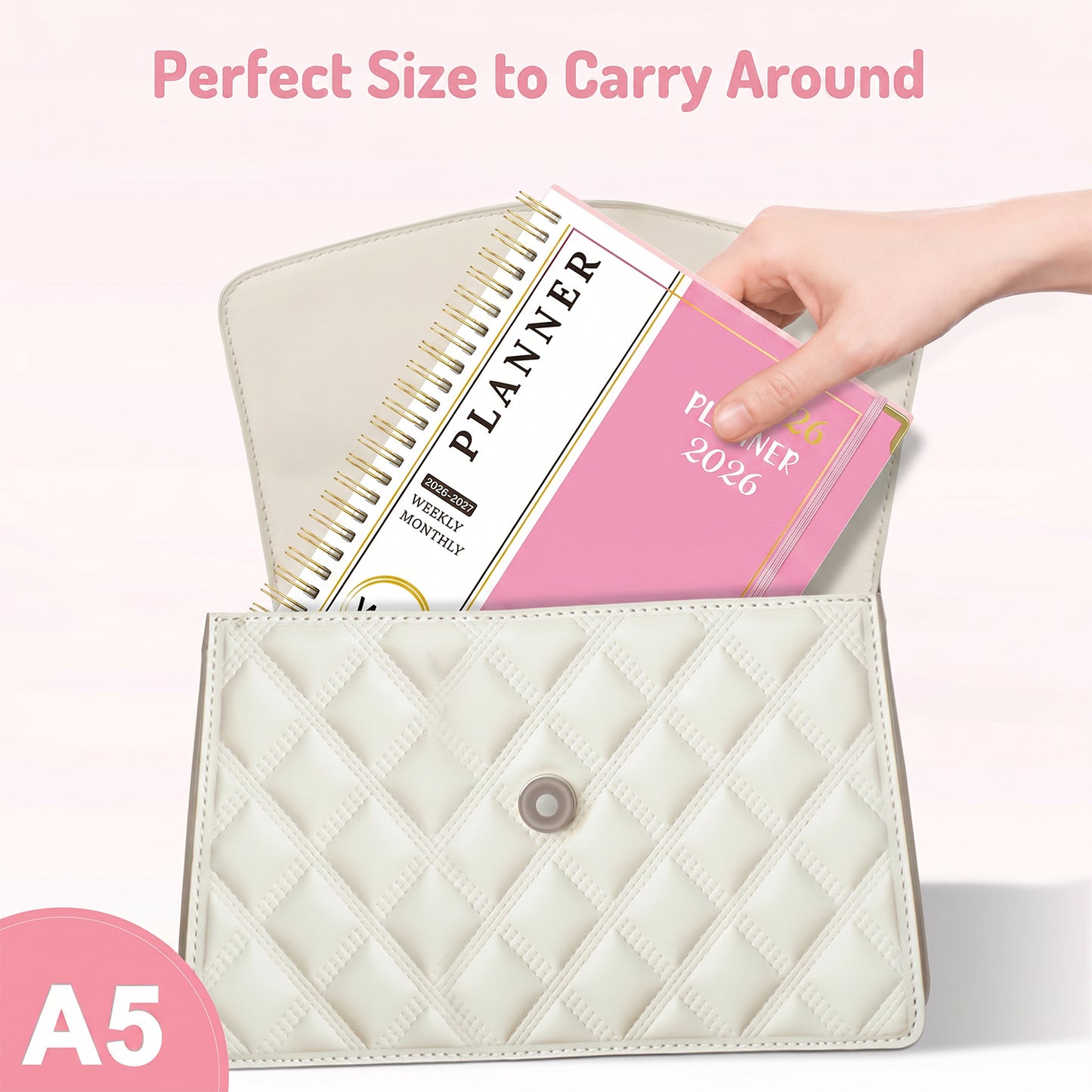 Behome Planner 2026-2027, Academic Monthly & Weekly Planner with Stickers and Tabs, July 2026 - June 2027, 8.5" x 6.5", Hardcover Calendar Planner for School & Office,Pink
