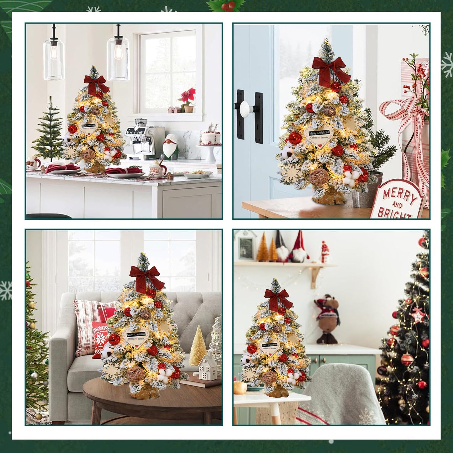 BN-LINK Tabletop Christmas Tree, 24" Table Top Christmas Tree with 30 LED Lights and Hanging DIY Ornaments, Kitchen Tabletop Artificial Pre Lit Christmas Tree