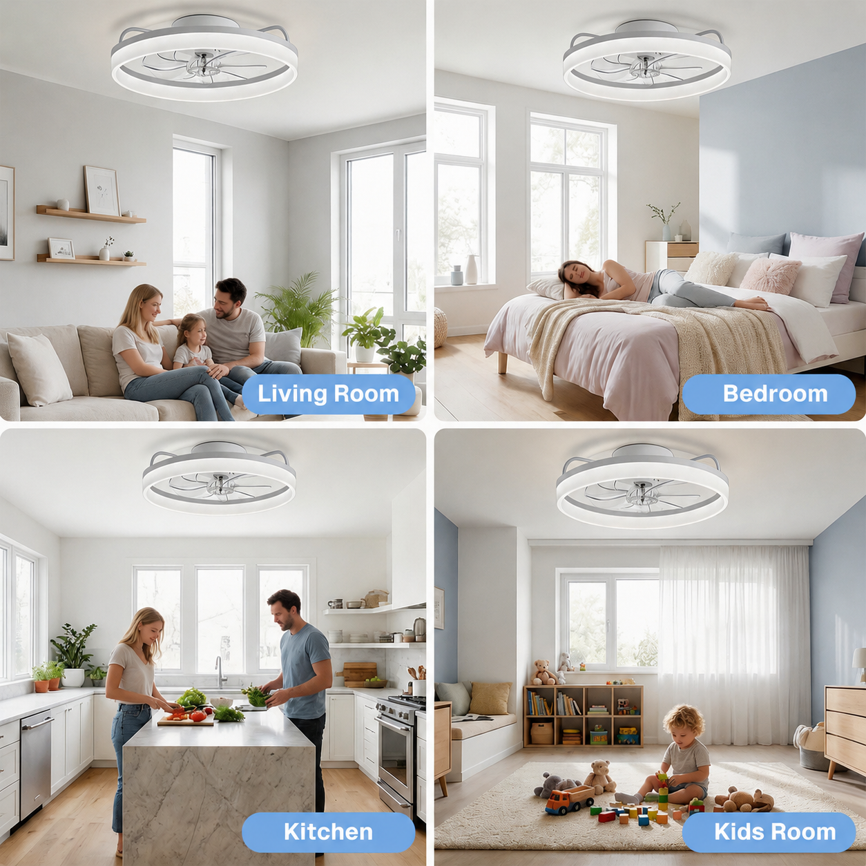 Behome 20" Ceiling Fan, Low Profile Ceiling Fans with Lights and Remote/APP Control, Flush Mount, 6 Speeds & Reversible, 3CCT, Dimmable, Noiseless, for Bedroom, Living Room