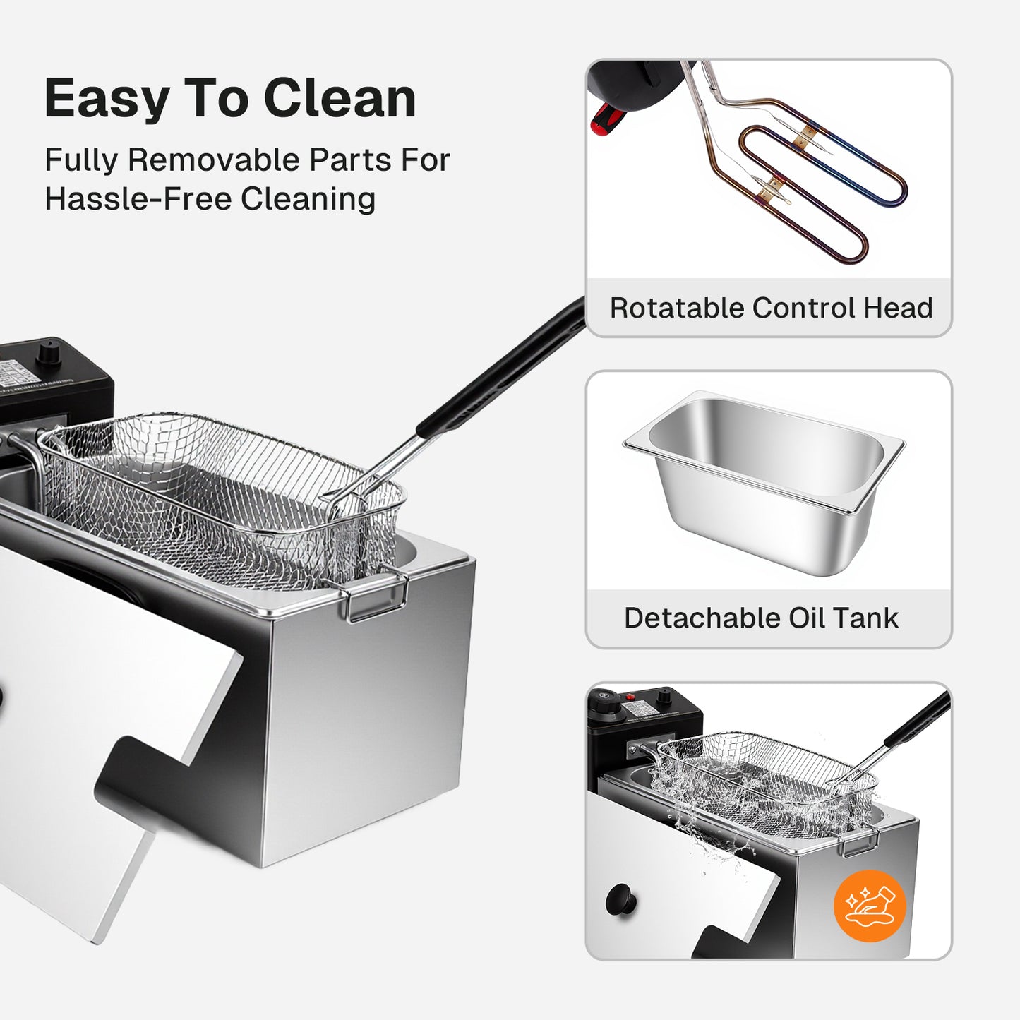 Behome Deep Fryer with Basket, 1400W 4.23QT/4L Thickened Stainless Steel Countertop Electric Oil Fryer, Easy Clean with Adjustable Temperature & Timer, Silver