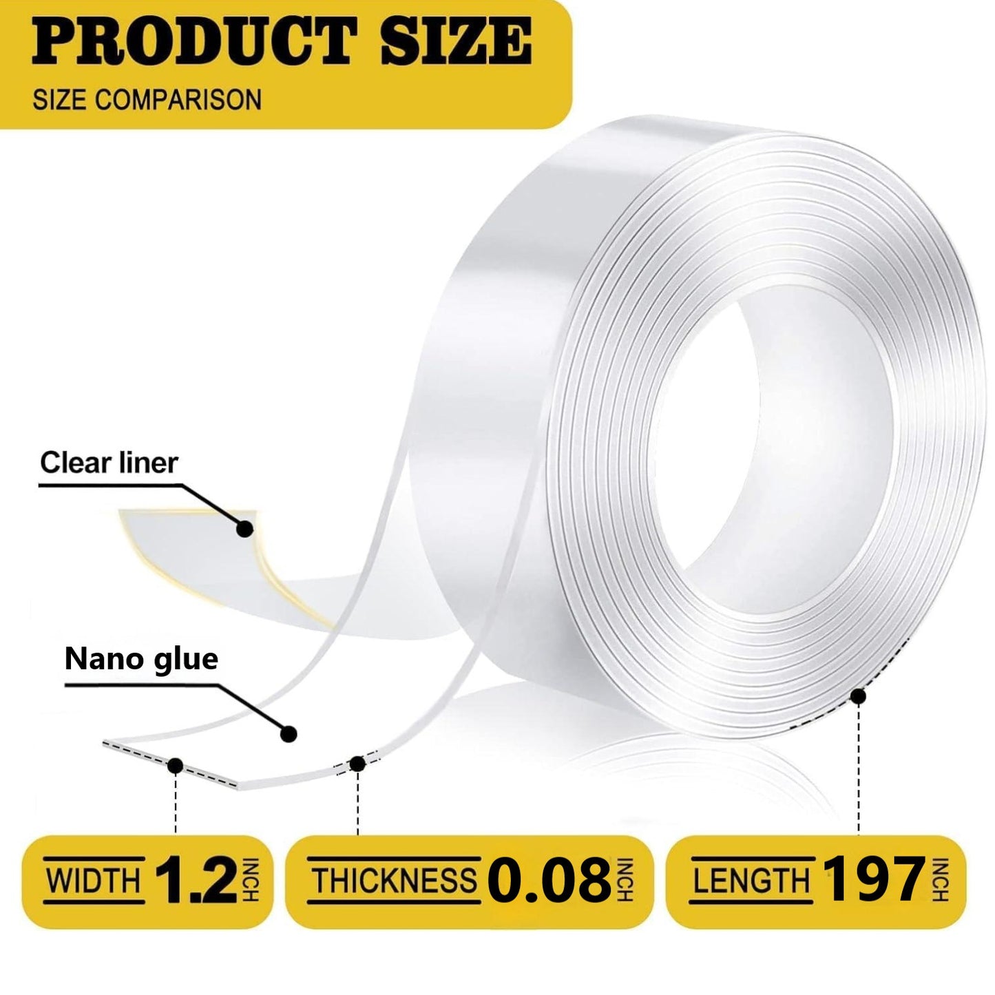 Behome Double Sided Tape Heavy Duty, 16.5Ft Removable Mounting Tape, Multipurpose Nano Tape for Hanging Picture, Poster, Carpet, Photo Deco