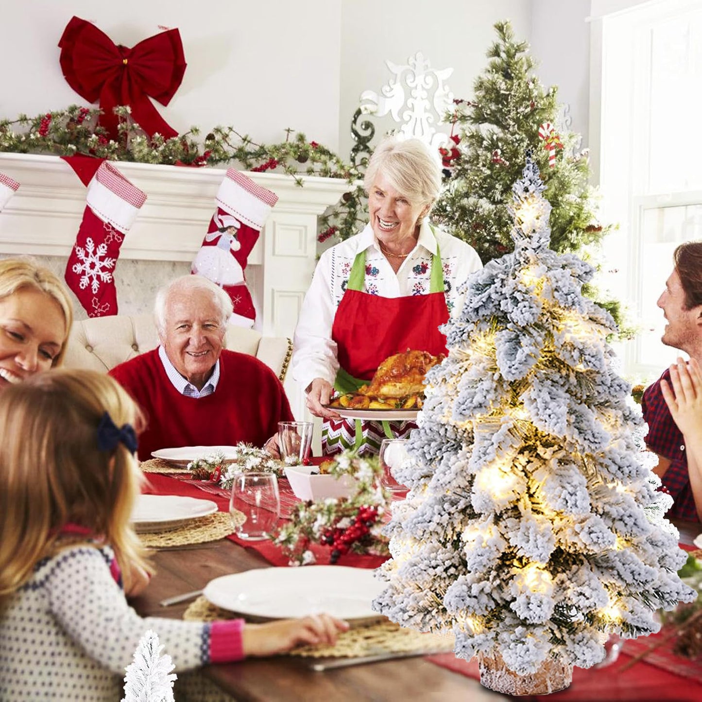 BN-LINK Tabletop Christmas Tree, 24" Pre-Lit Artificial Table Top Christmas Tree with 30 LED Lights, Xmas Decor for Holiday Party