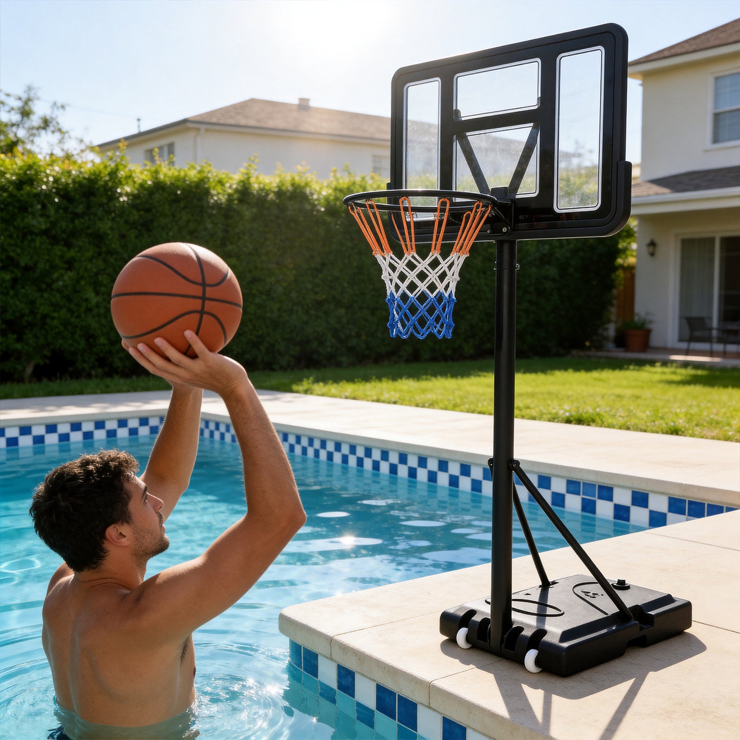 BN-LINK Portable Basketball Hoop, 4.75 FT-10.01 FT Height Adjustable Basketball Hoop Outdoor, 43” Basketball Goal with Shatterproof Backboard for Kids,Teens,Adults