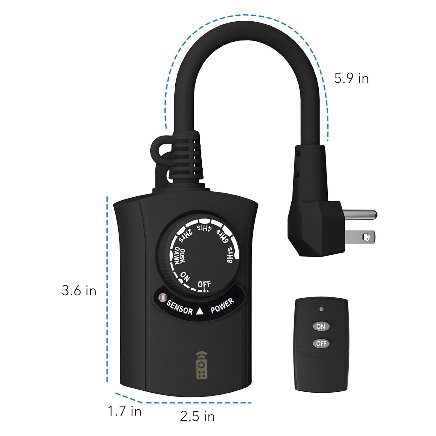 HBN Outdoor Light Timer Waterproof, Weatherproof Photocell Dusk to Dawn Light Sensor Timer with Remote Control, 2/4/6/8 Countdown Timer, 1 Grounded Outlet for Christmas Lights,1875W 15A 1/2HP