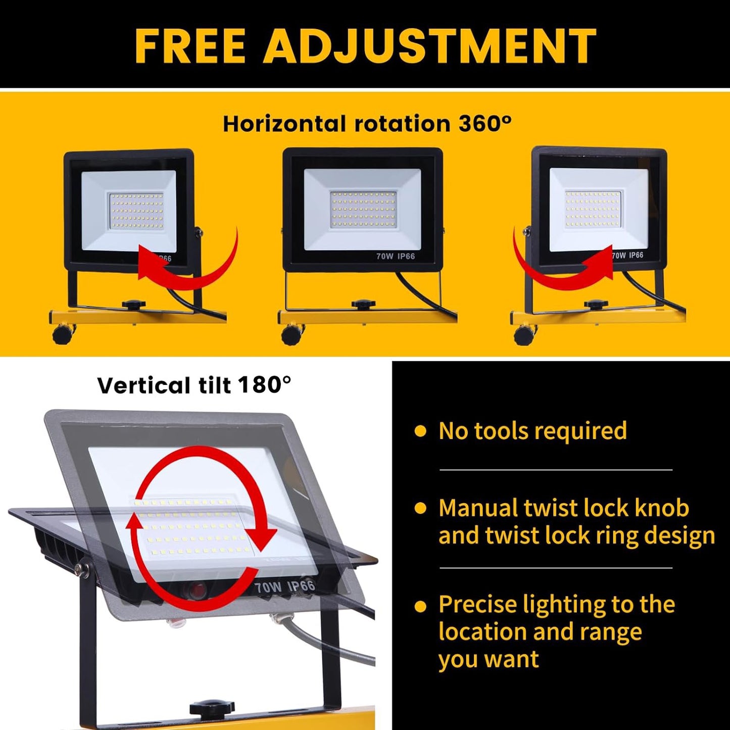 Behome 18000 Lumen LED Work Lights with Stand, 2 Adjustable Head Waterproof Lamp with Individual Switch, Foldable Tripod Stand for Outdoor Indoor Job Site Lighting, 6500K