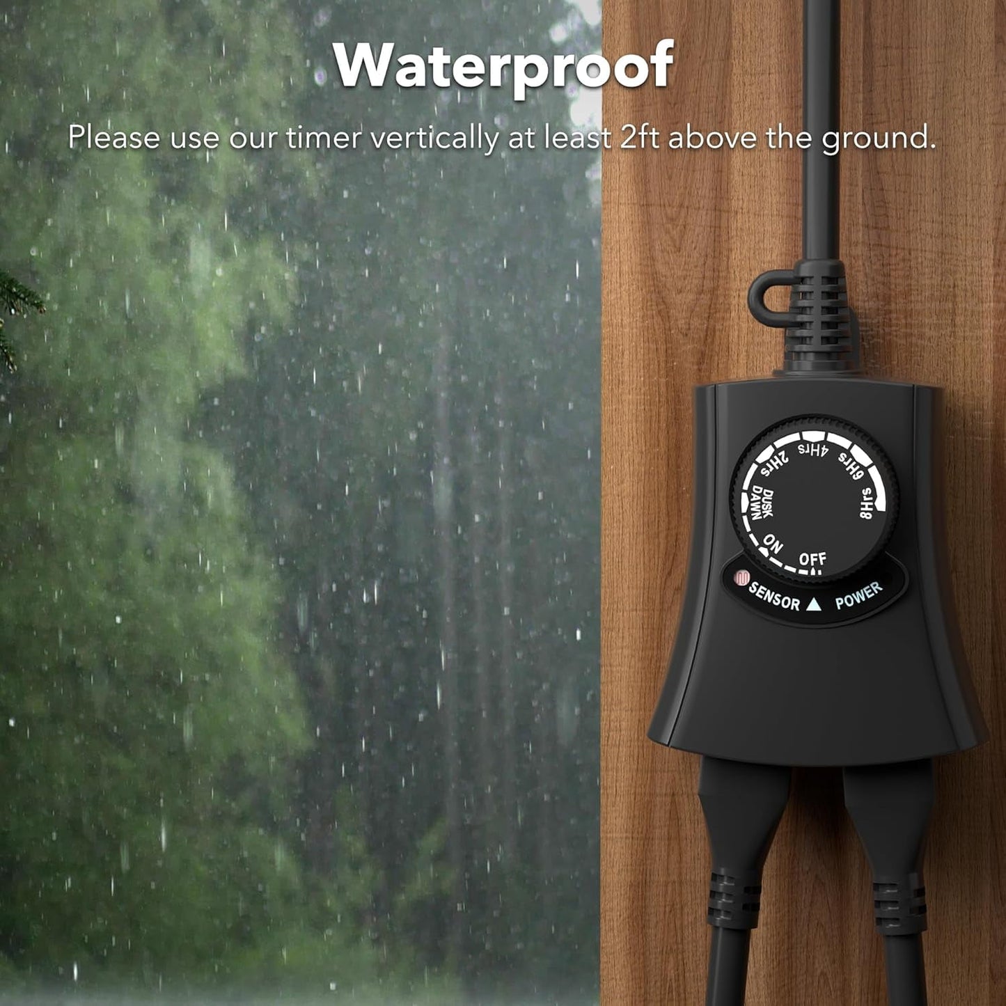 HBN Outdoor Light Timer Waterproof, Weatherproof Photocell Dusk to Dawn Light Sensor Timer 2/4/6/8 Countdown Timer, 2 Grounded Outlet for Christmas Lights,Hallowen Deceration,1875W 15A 1/2HP(2pack)