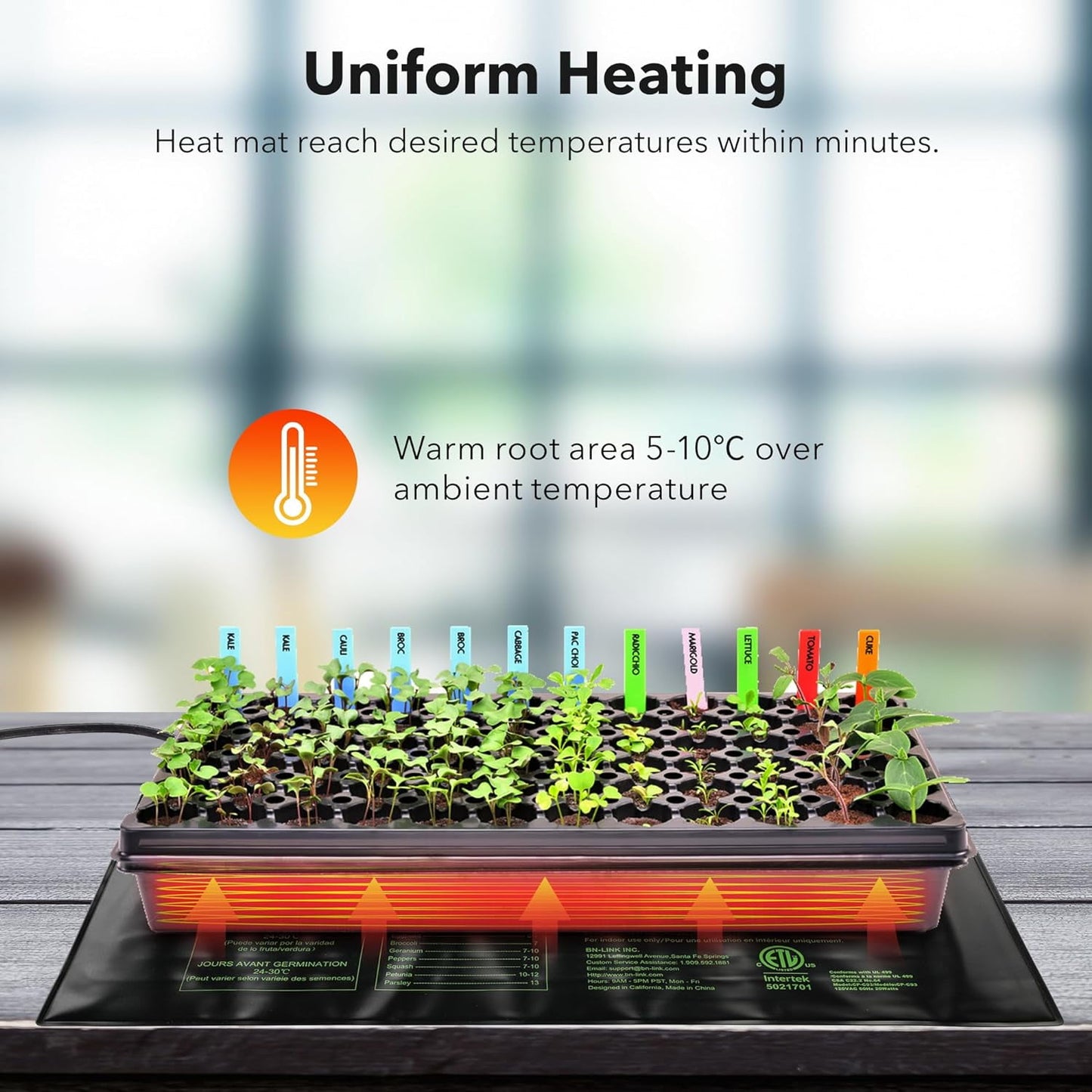 BN-LINK Durable Seedling Heat Mat Warm Hydroponic Heating Pad Waterproof 10" x 20.75" - 4 Pack for Seed Starting Greenhouse and Germination