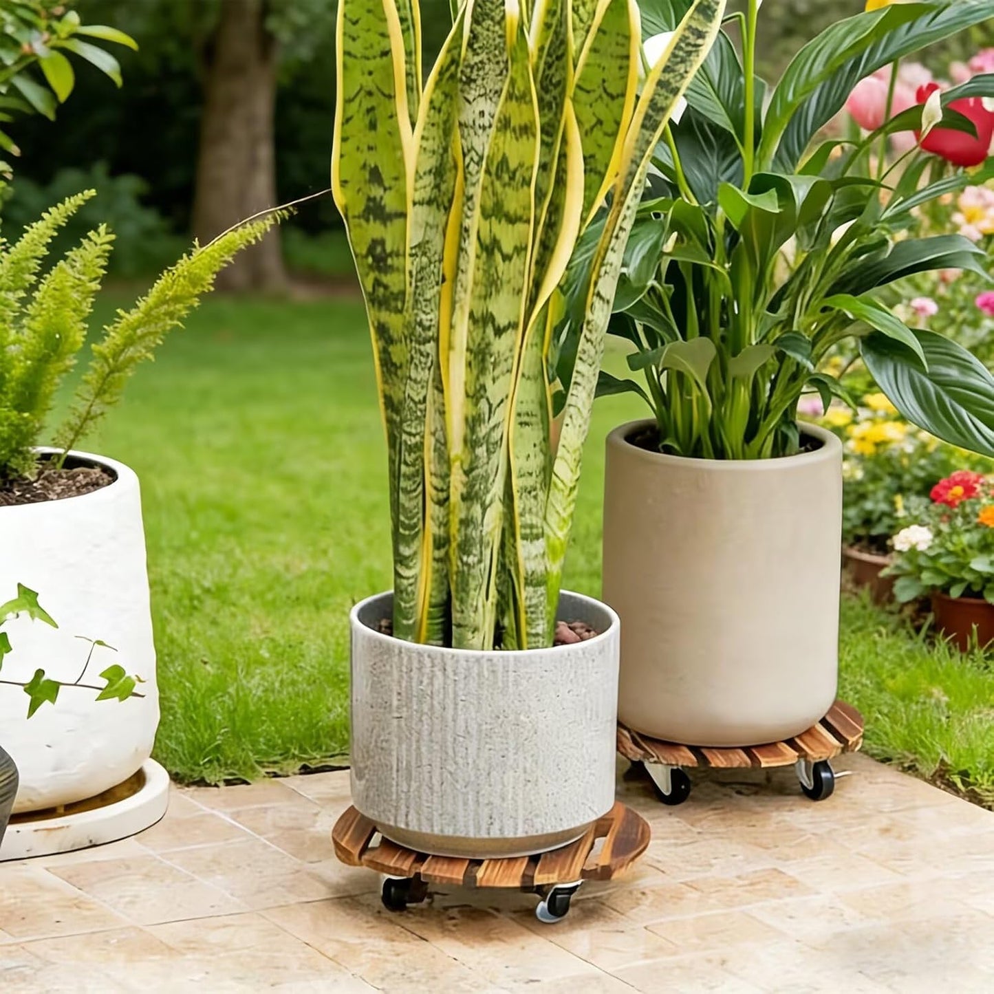 Behome 2 Pack 12" Plant Caddy with Wheels, Heavy Duty Wood Rolling Plant Stand with Lockable Wheels, 200 lb Capacity, Plant Dolly for Large Planters, Flower Pot, Heavy Objects Hauling