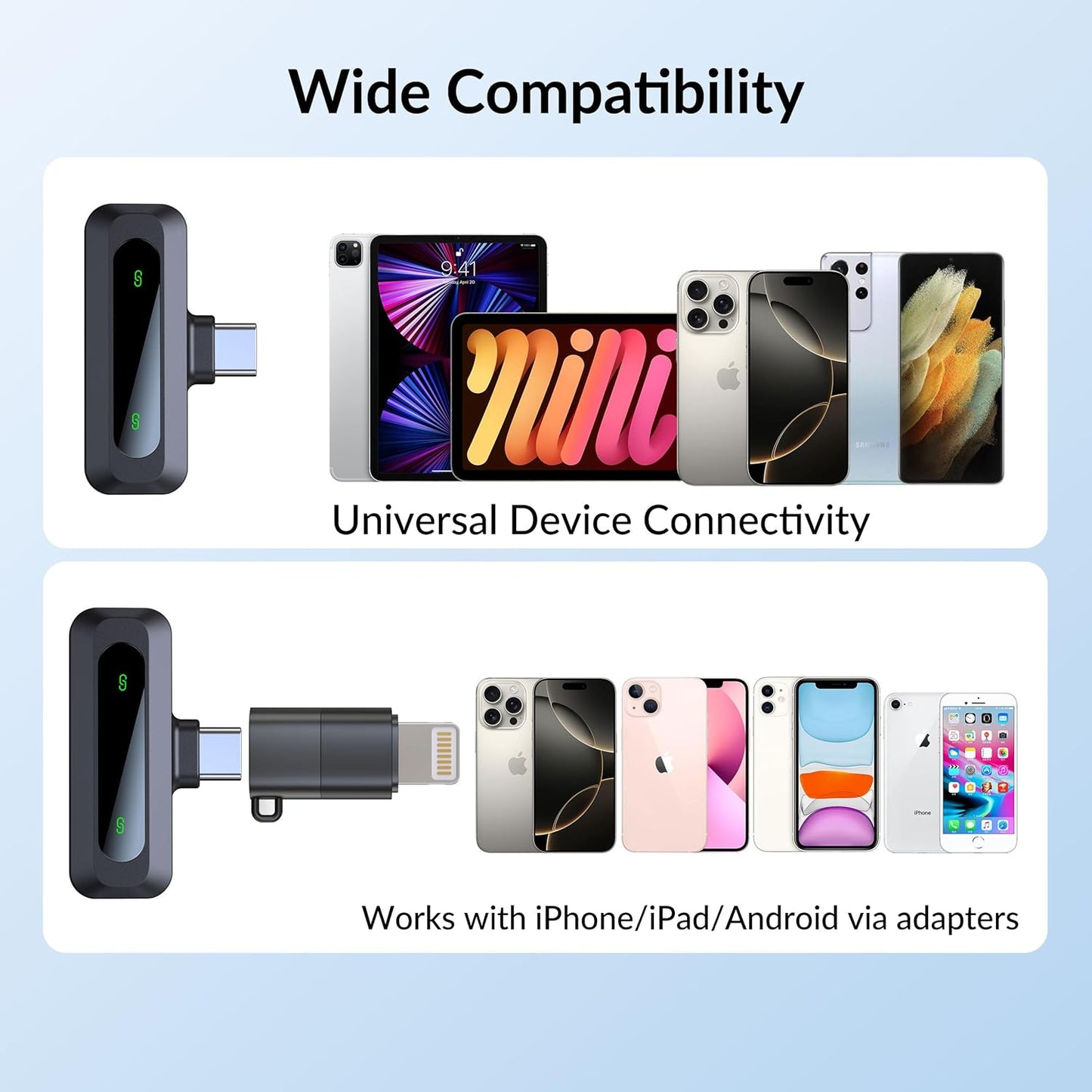 Behome Wireless Lavalier Microphone for iPhone/Android, Mini Microphone with Rotatable Clip & Denoise Recording, for TikTok, YouTube & Interviews