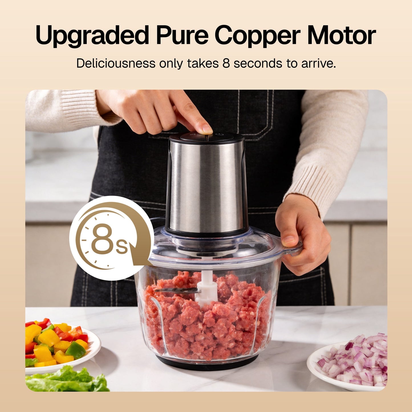 Behome Food Processors, 10 Cup Electric Food Chopper Meat Grinder & Vegetable Chopper with Powerful 400W Copper Motor Blades for Fruits/Meat/Nuts
