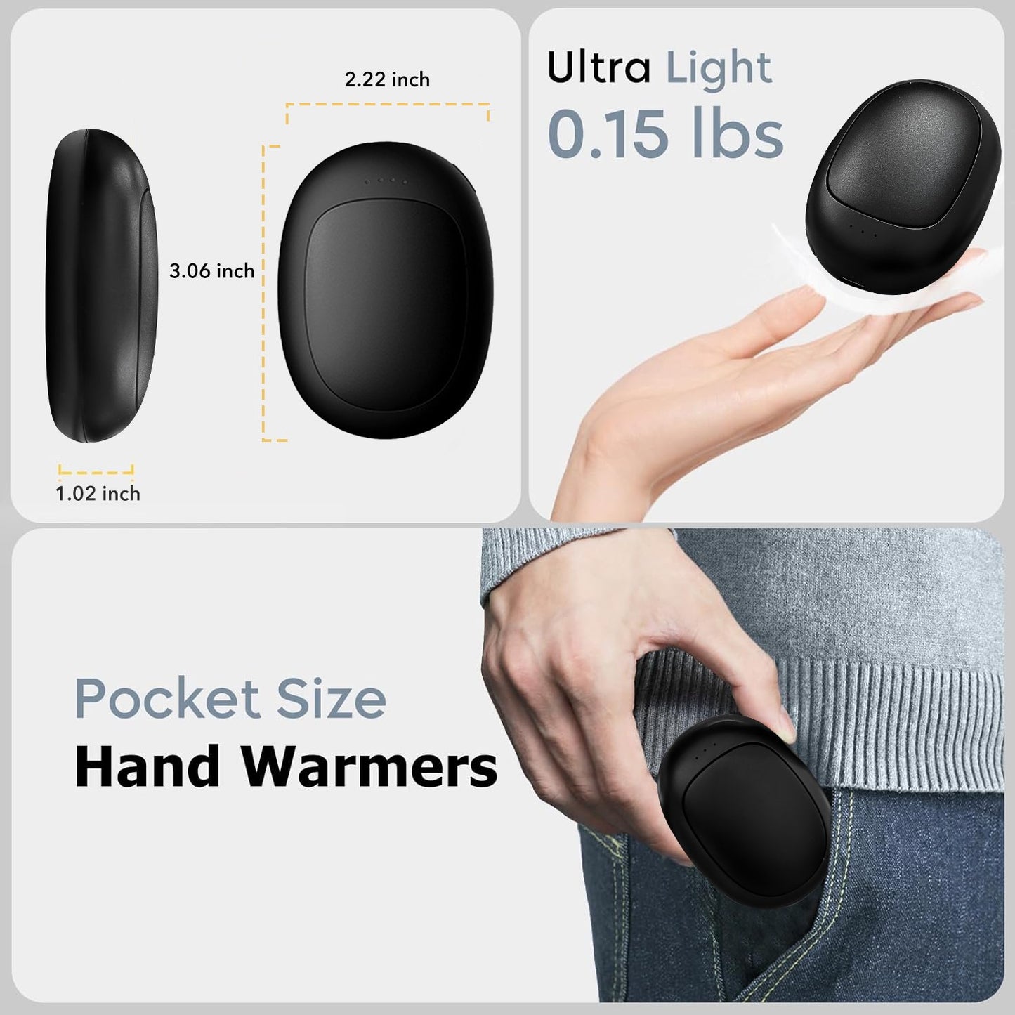 Behome Magnetic Hand Warmers Rechargeable 2 Pack, Electric Hand Warmers With 3 Temperature Settings, Portable Pocket Heater For Winter & Outdoor