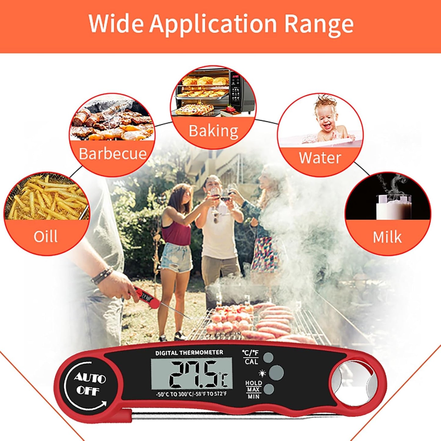 Behome Meat Thermometer, Food Thermometer for Cooking Kitchen Gadgets, Waterproof Digital Instant Read Meat Thermometer for Kitchen and Outside, BBQ, Turkey, Candy, Liquids, Beef