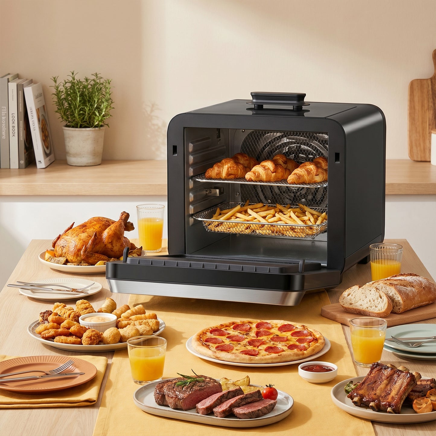 Behome 12.68QT Air Fryer Oven,8-in-1 Functions Digital Airfryer with Visible Window, 3-Layer Cooking Air Fryer for Crisps, Bakes, Roasts,1600W,Black