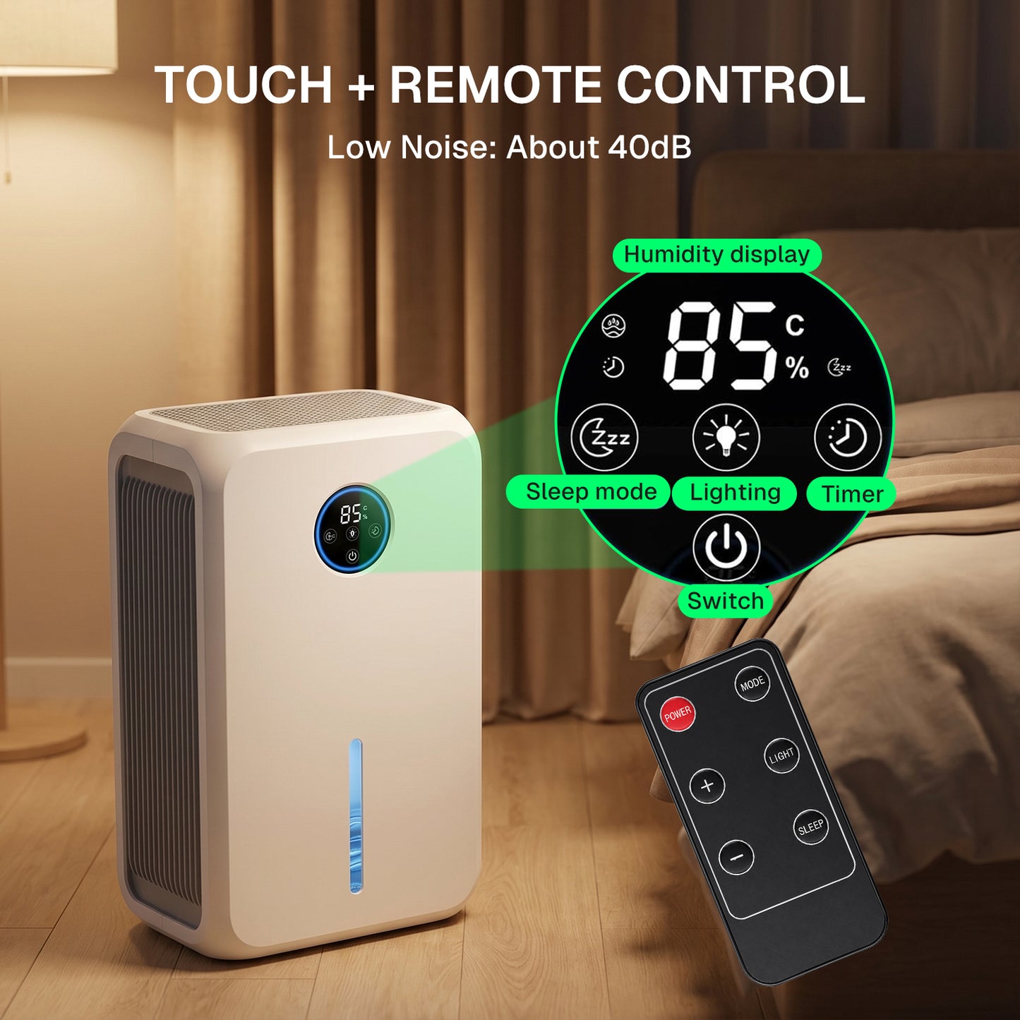 Behome Dehumidifier, 95OZ Dehumidifiers for Home (646 Sq.Ft), Auto Shut off Smart Dehumidifiers for Bedroom Basement Bathroom,White