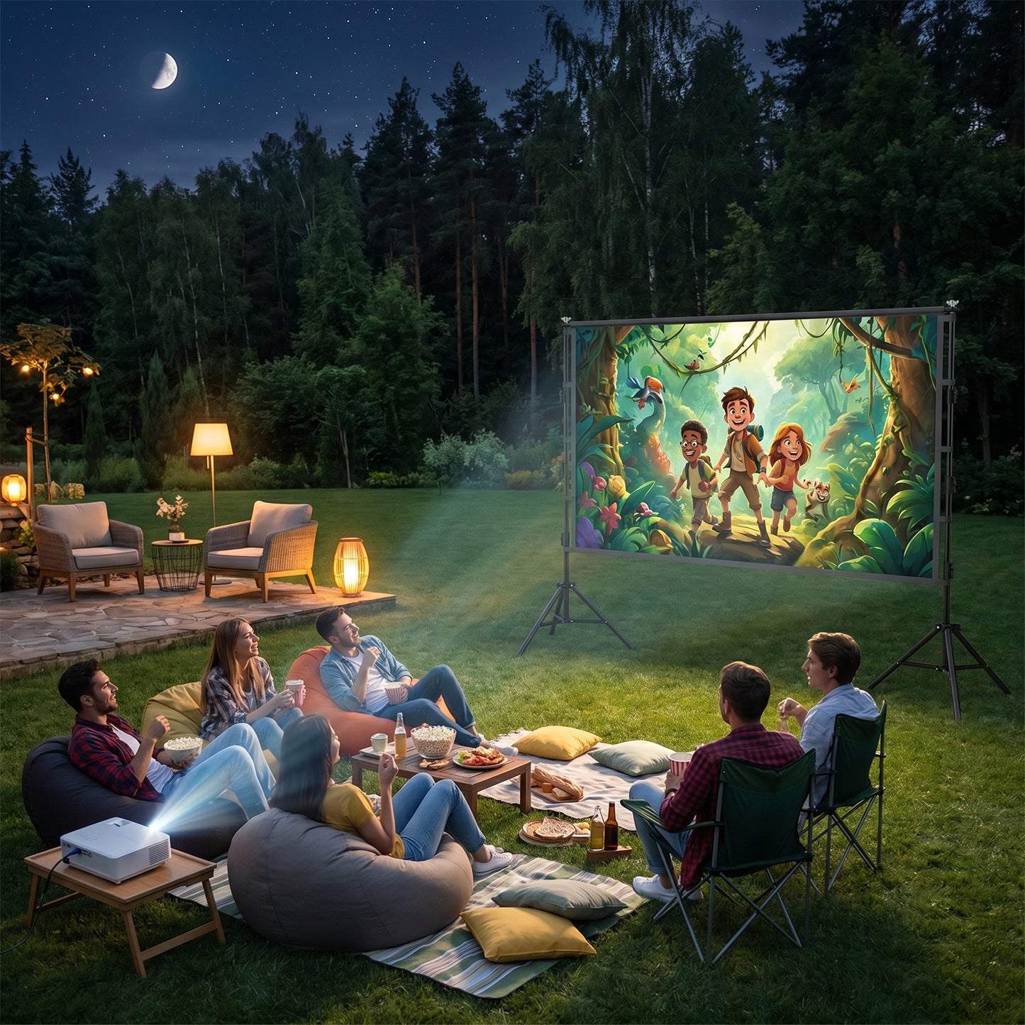 BN-LINK 100 inch Projector Screen with Stand, 16:9 4K HD Portable Movie Screen Indoor Outdoor, Foldable Wrinkle-Free Projection Screen for Home Theater, Camping,Parties