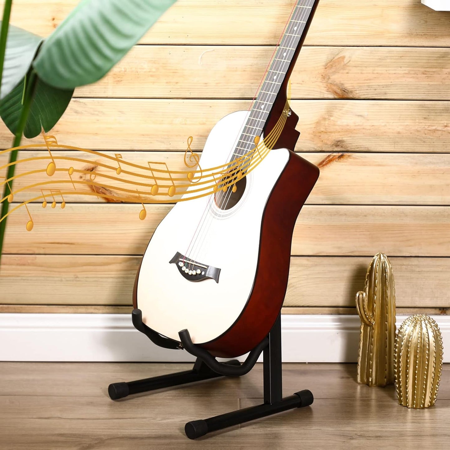Behome Foldable Guitar Stand, Portable and Adjustable A-Frame Bass Guitar Display Stand, with Non-slip Rubber And Foam Arm, Suitable for Electric & Acoustic Guitars, Bass & Banjo, Black