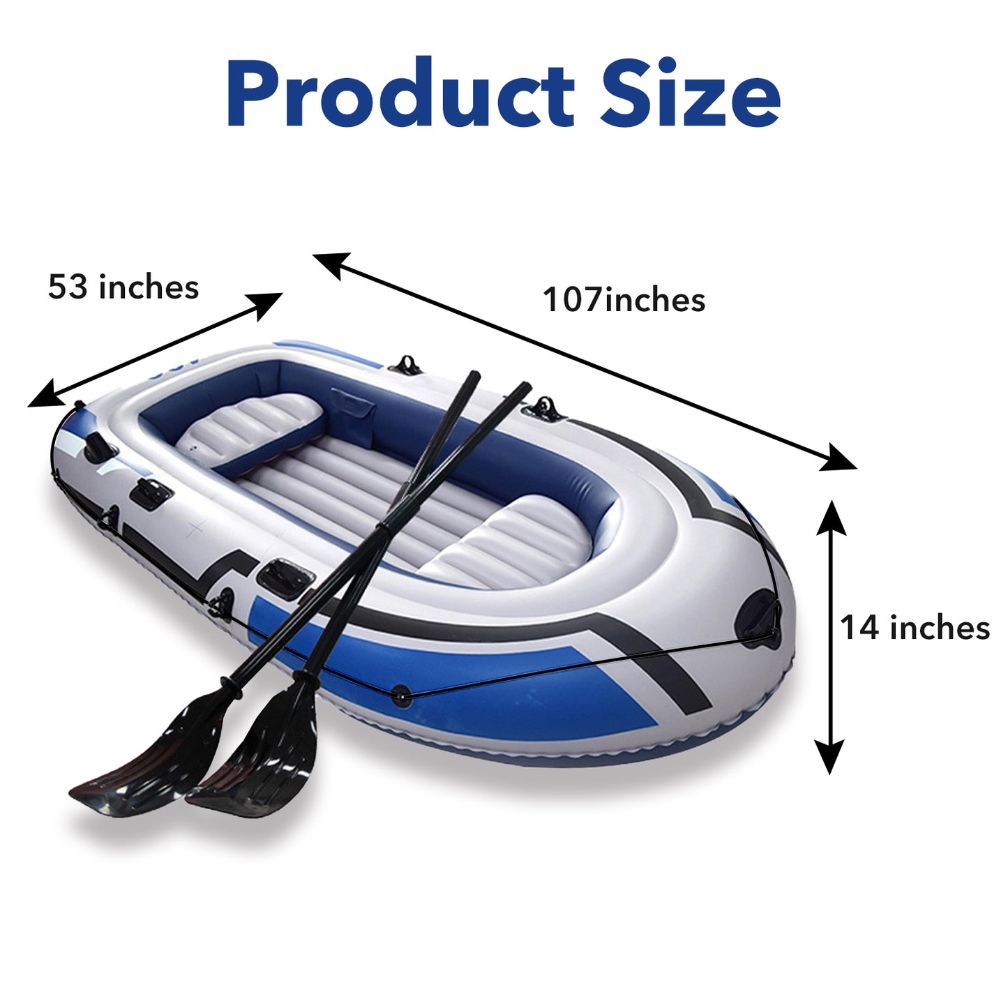 BN-LINK 4-Person Inflatable Boat Series with Seats, Inflatable Raft with a Pair of Deluxe Oars, High-Output Pump, Detachable Fishing Rod Holders, Fishing Boat for Ponds, Lakes, Rivers