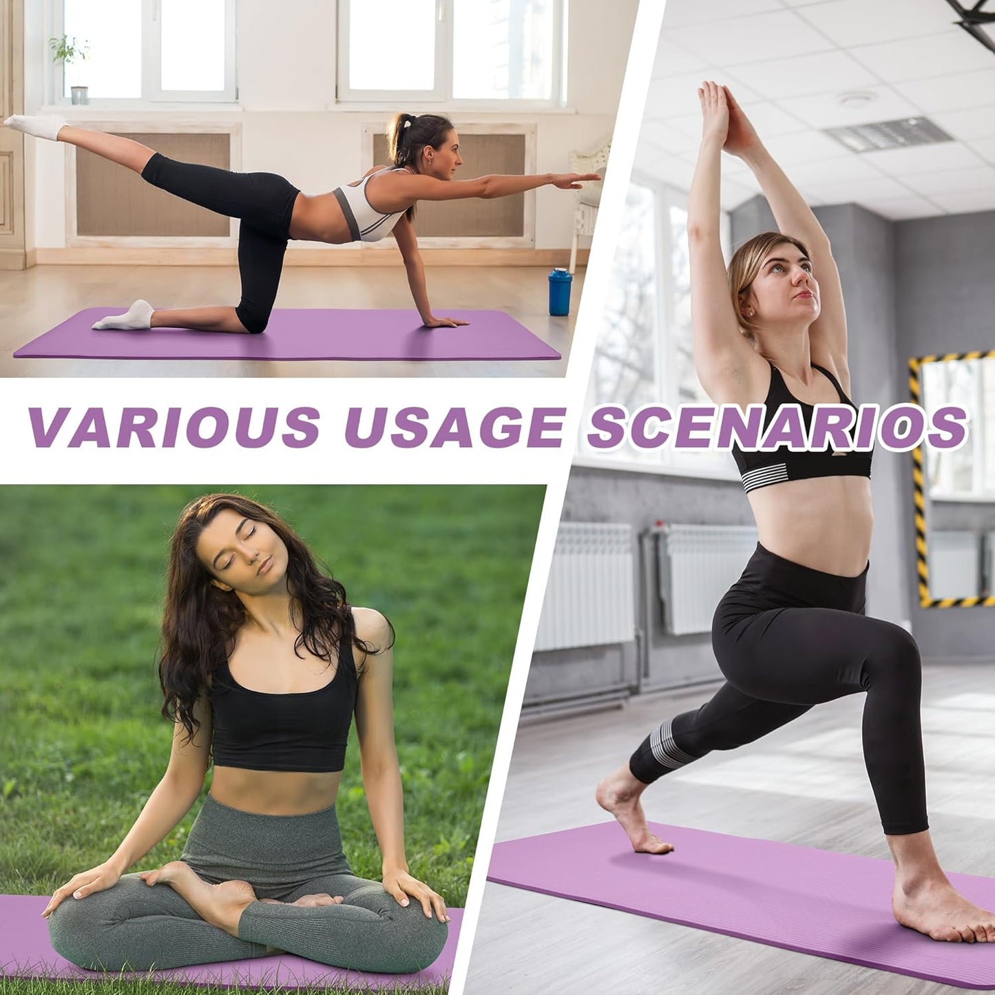 Behome Yoga Mat Non Slip, Anti-Tear 1/4" Thick Exercise Mat with Strap and Storage Bag, Fitness Mat for Pilates, Stretching, Floor & Fitness Workouts