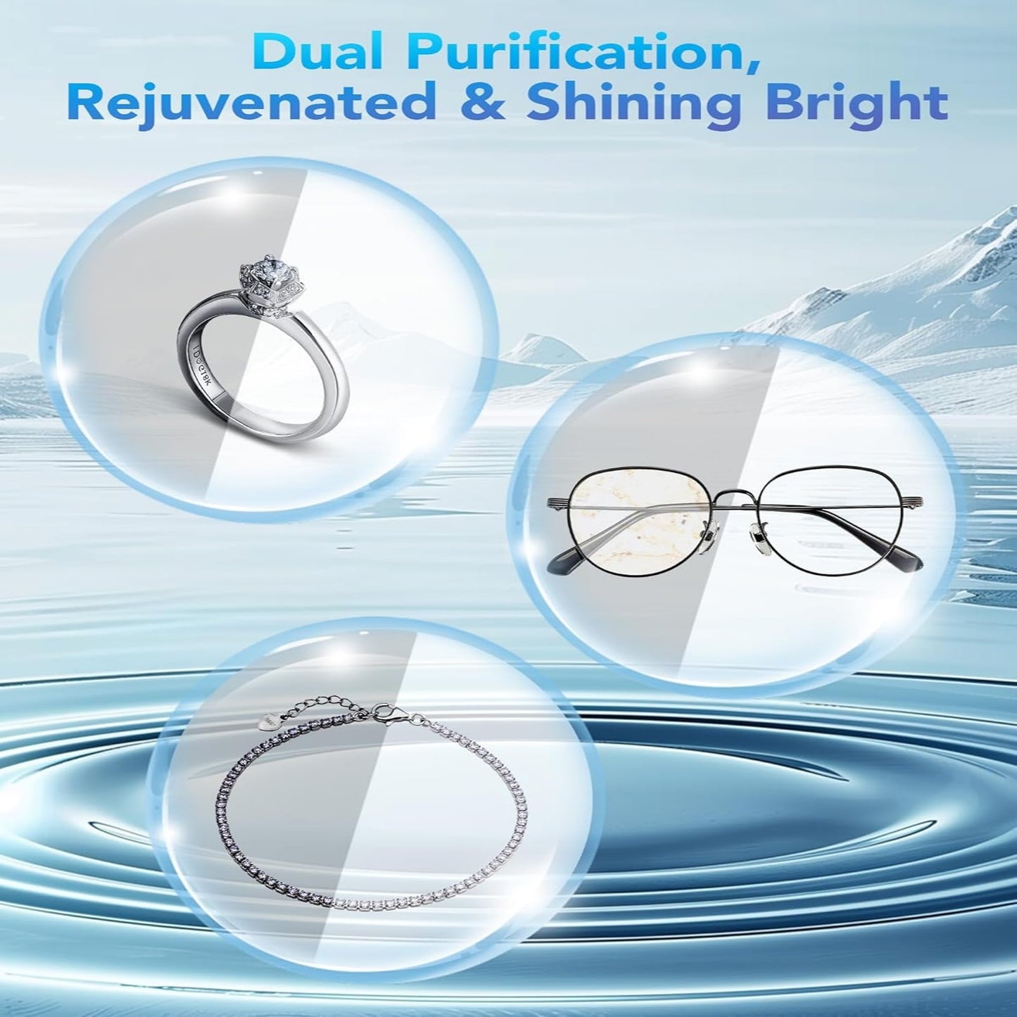 Behome Ultrasonic Jewelry Cleaner, 17oz 47KHz Professional Jewelry Cleaner, 3 Modes with Digital Timer, Portable Ultrasonic Cleaner for Jewelry, Eyeglasses, Rings, Watch Strap, White