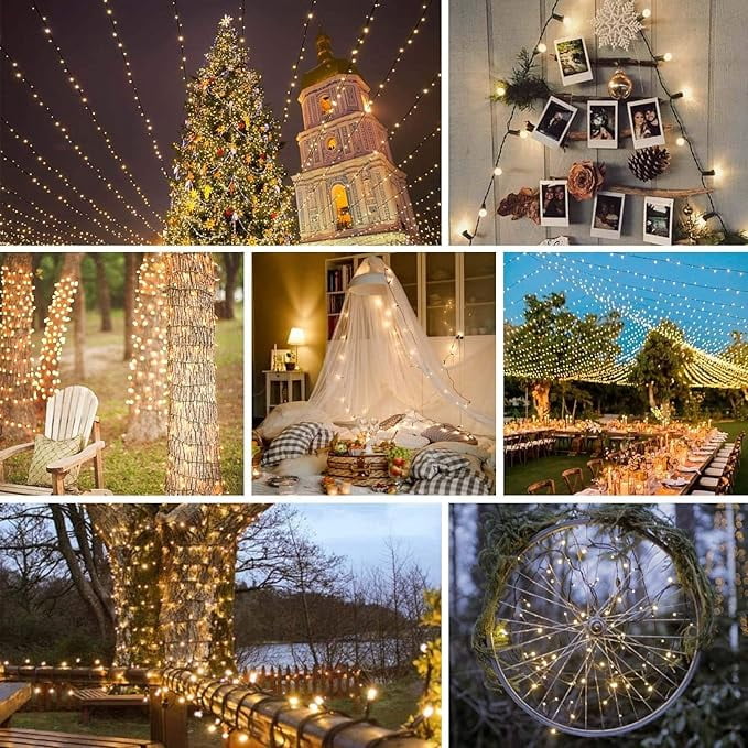 Behome 66FT 200 LED String Lights, Plug-in Outdoor/Indoor Christmas Tree Lights with 8 Modes, Waterproof String Lights for House Yard, Patio & Xmas Decorations(Warm White)