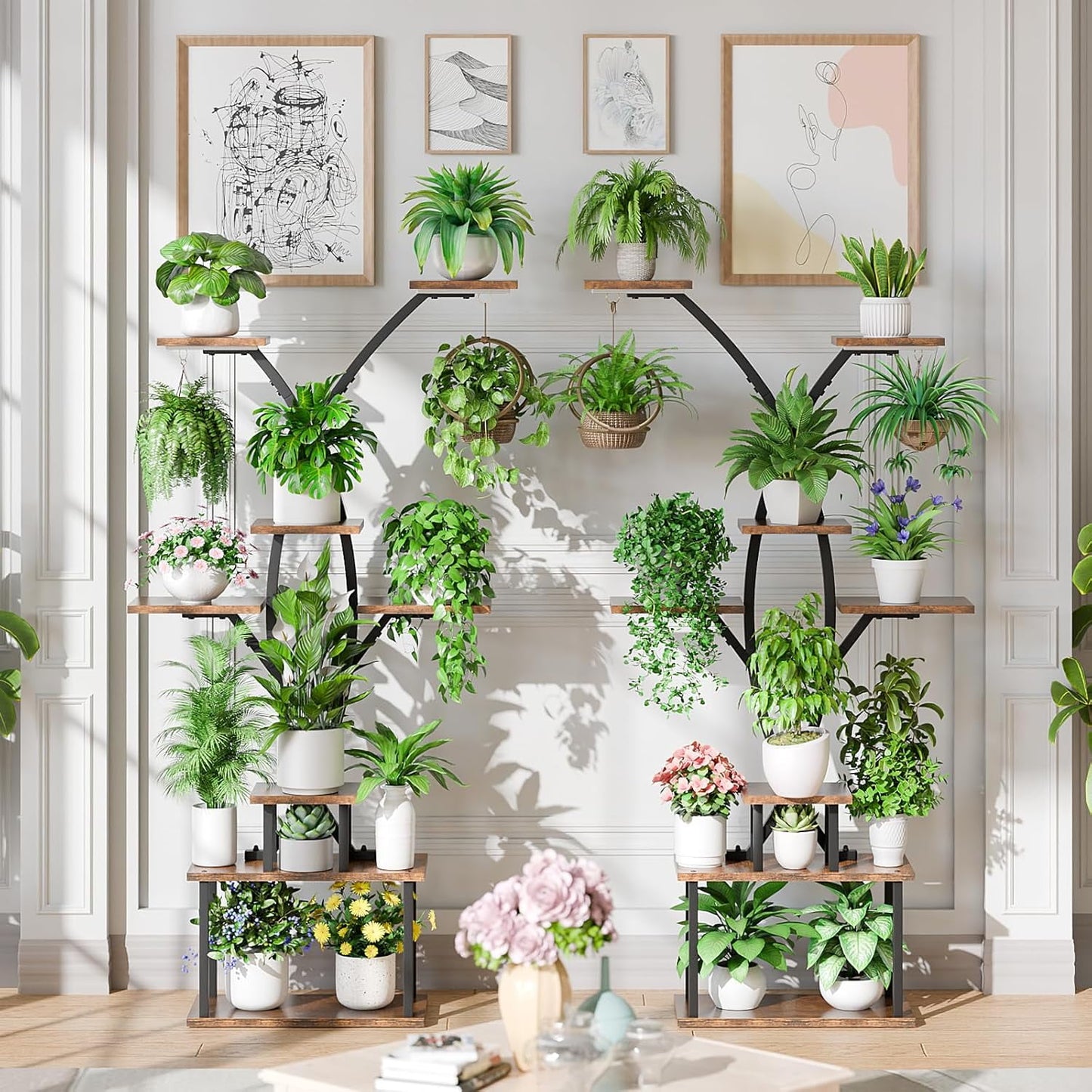 Behome Plant Stand with Adjustable Grow Lights, 7 Tiered Indoor Metal Plant Shelf, 66" Tall Plant Flower Holder for Home, Patio