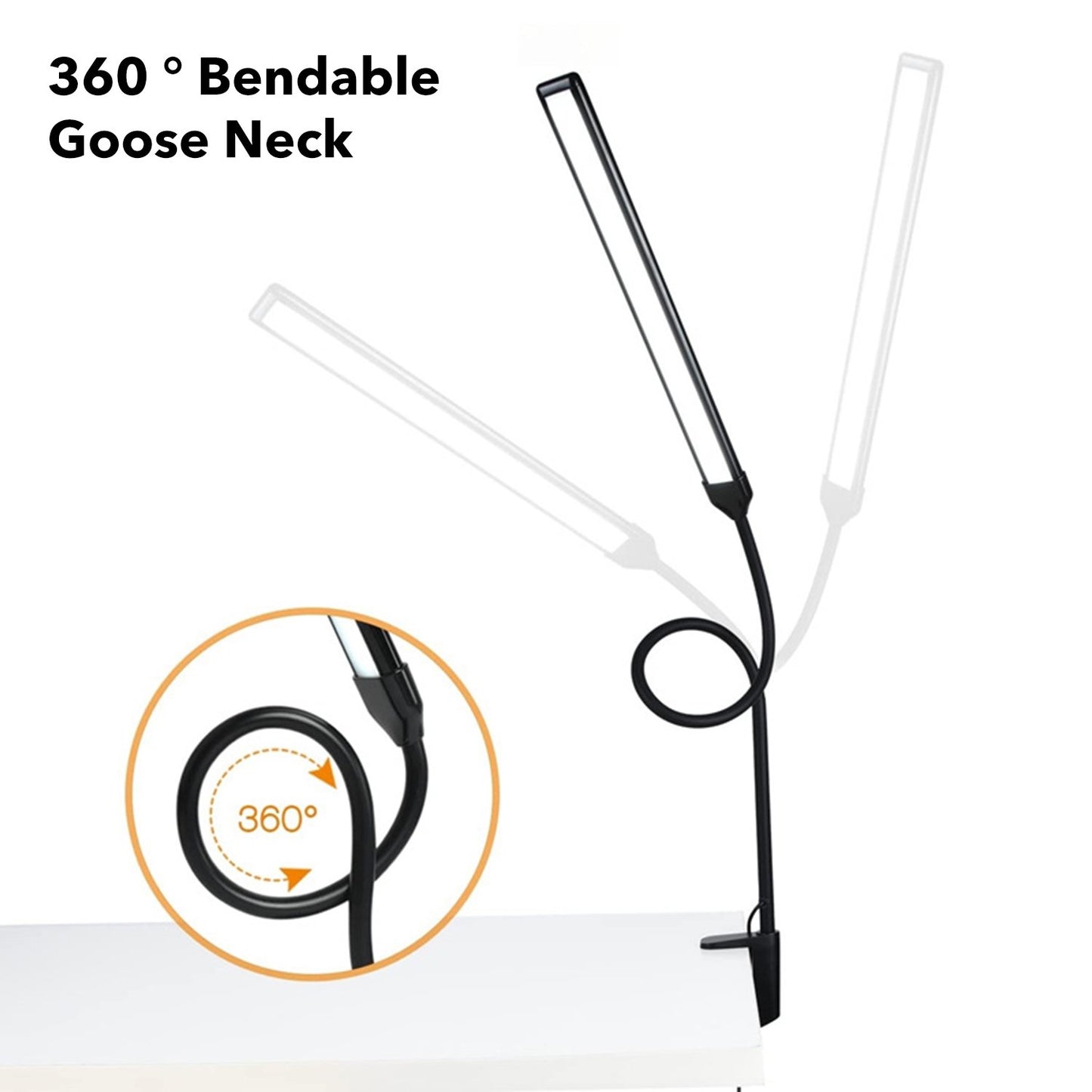 Behome LED Desk Lamp with Clamp, Clamp Light with 3 Color Modes & 10 Brightness, Long Flexible Gooseneck, Eye-Care Clamp Lamp for Study, Work, Black