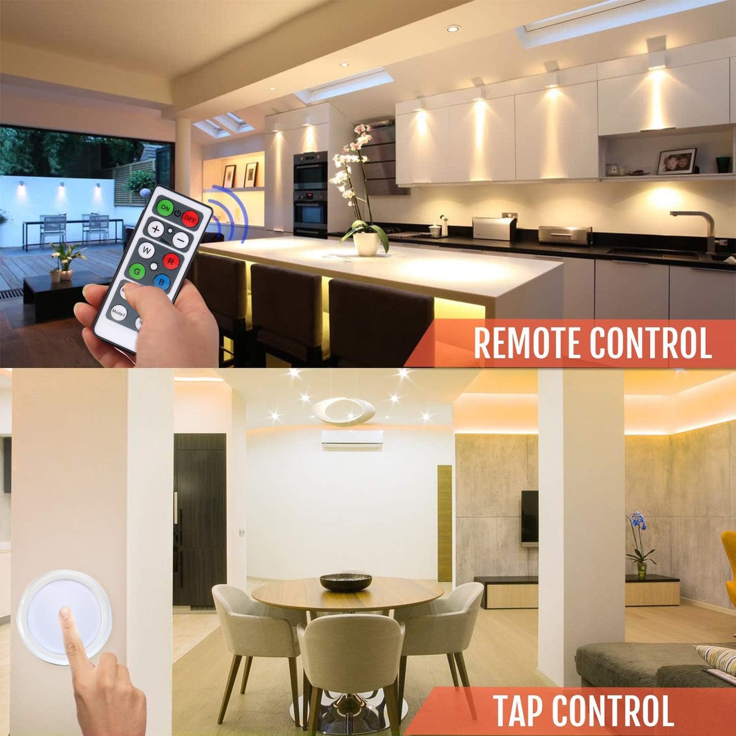 Behome 6 Pack LED Cabinet Lights with Remote, Battery Operated Wireless Puck Lights, 3 Colors & 4 Brightness Levels, Tap Push Night Lights for Closet, Bedroom & Kitchen, White